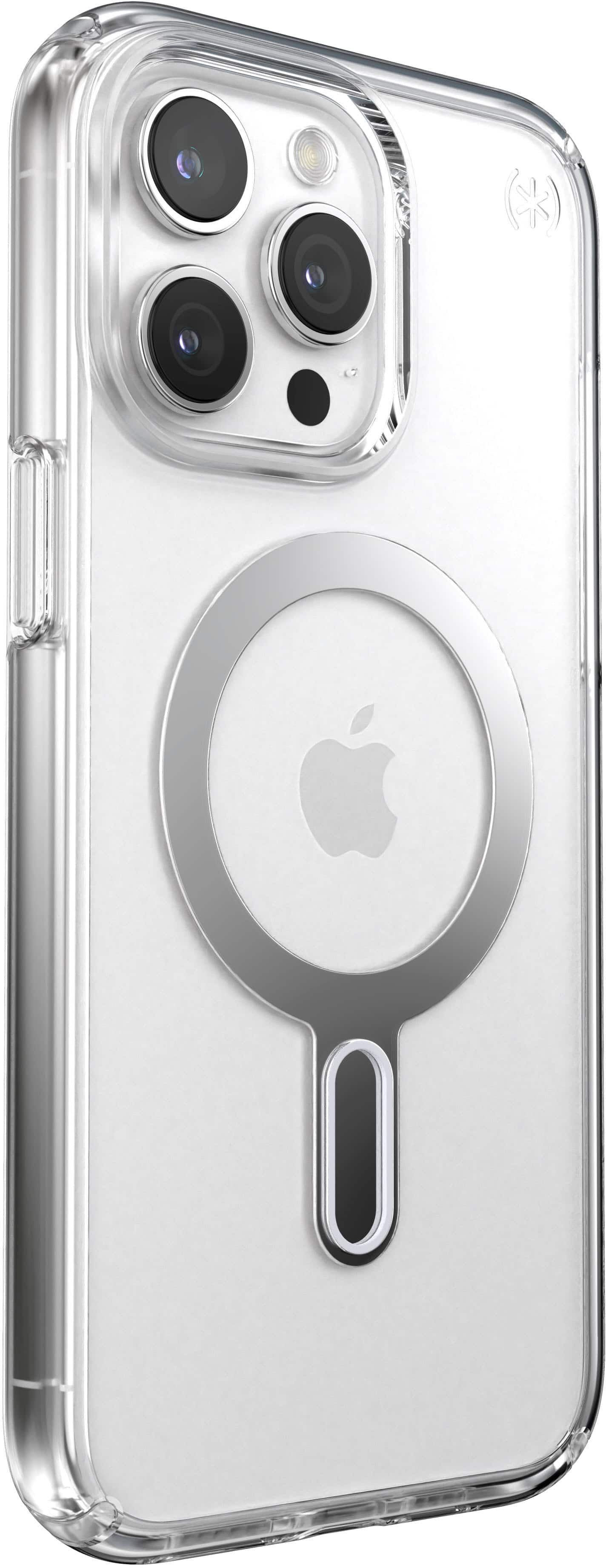 Angle. Speck - Presidio Perfect-Clear ClickLock Case with MagSafe for Apple iPhone 15 Pro Max - Clear/Chrome.