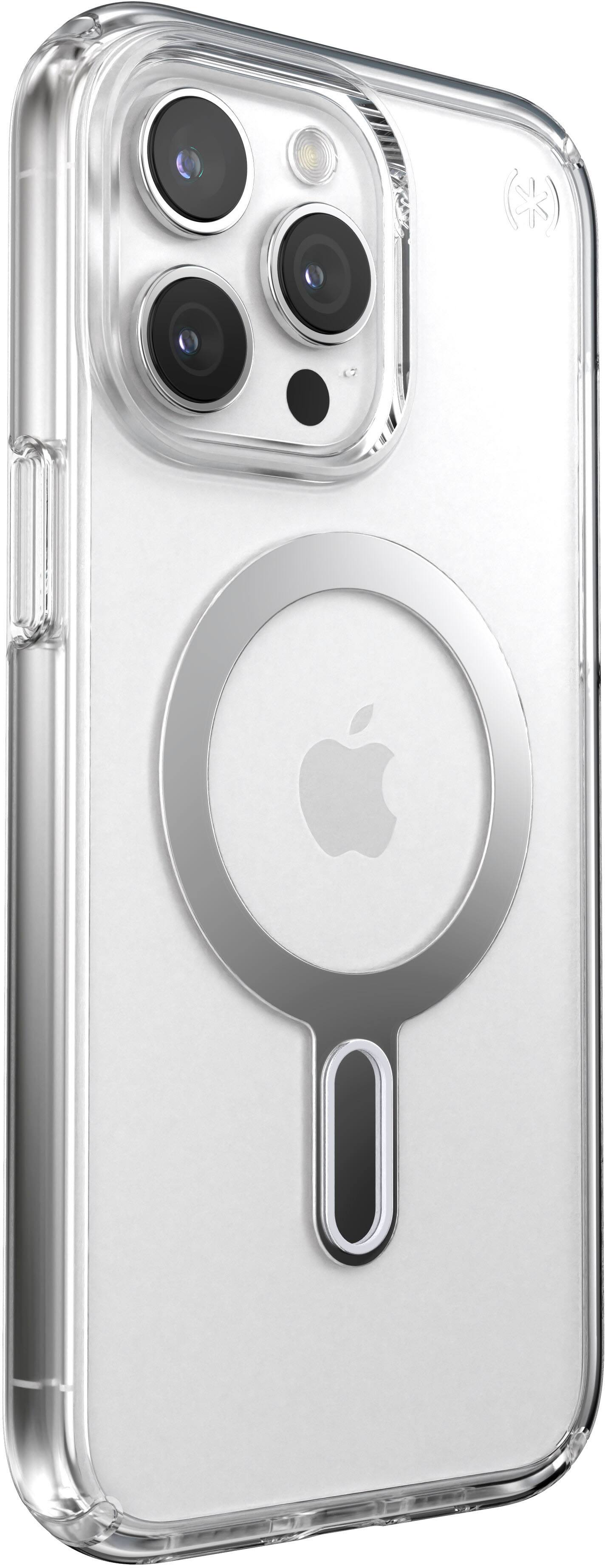 Angle. Speck - Presidio Perfect-Clear ClickLock Case with MagSafe for Apple iPhone 15 Pro Max - Clear/Chrome.