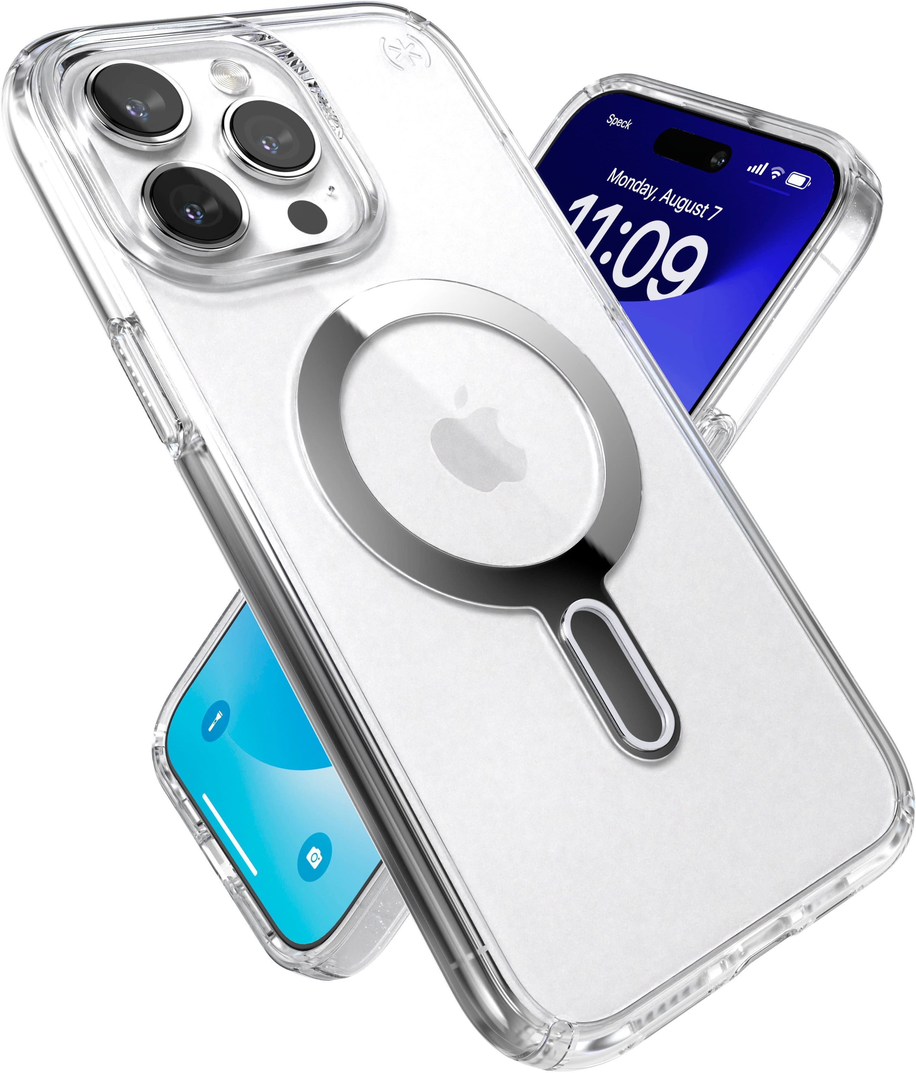 Alt View 11. Speck - Presidio Perfect-Clear ClickLock Case with MagSafe for Apple iPhone 15 Pro Max - Clear/Chrome.