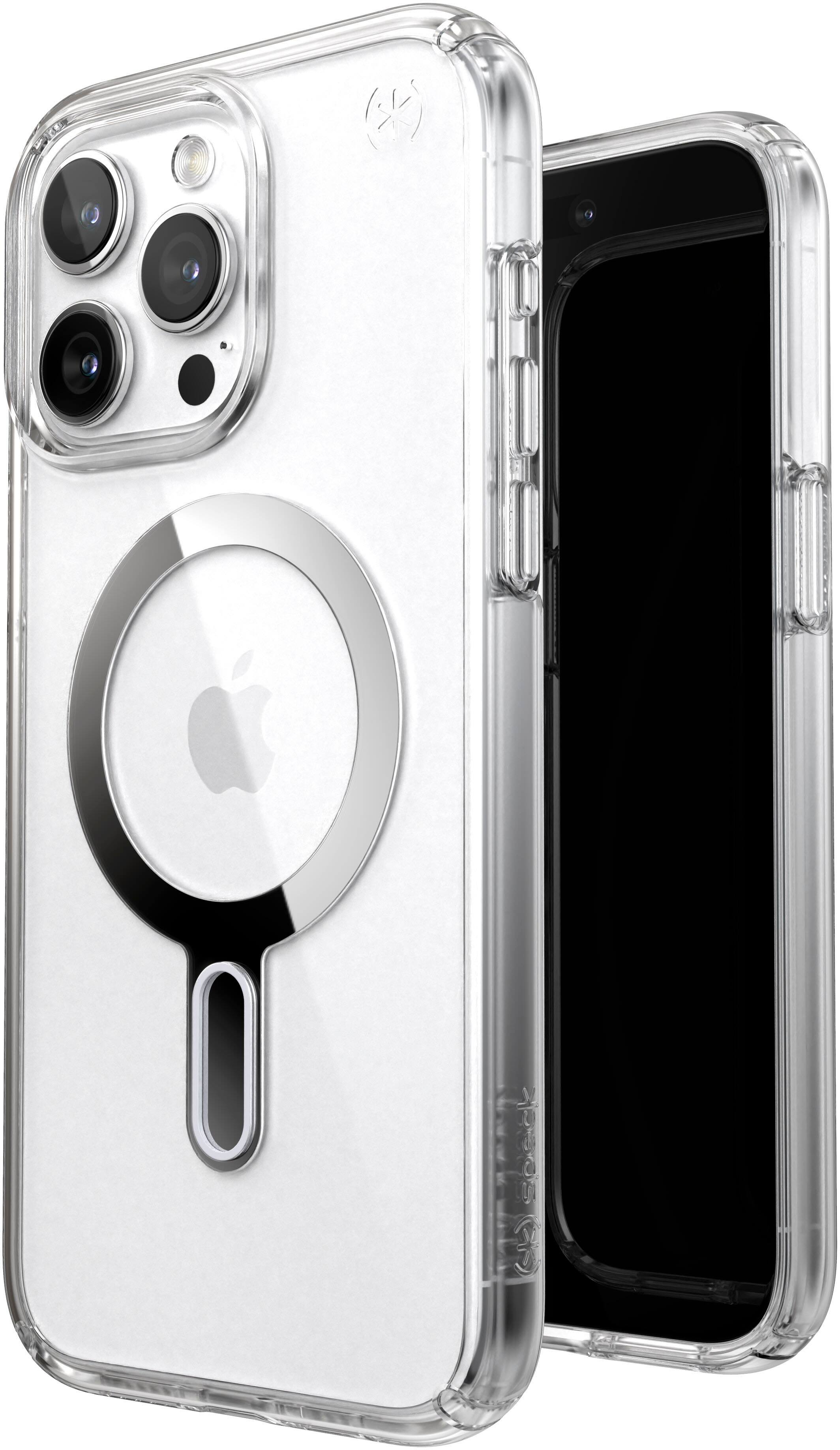 Alt View 1. Speck - Presidio Perfect-Clear ClickLock Case with MagSafe for Apple iPhone 15 Pro Max - Clear/Chrome.