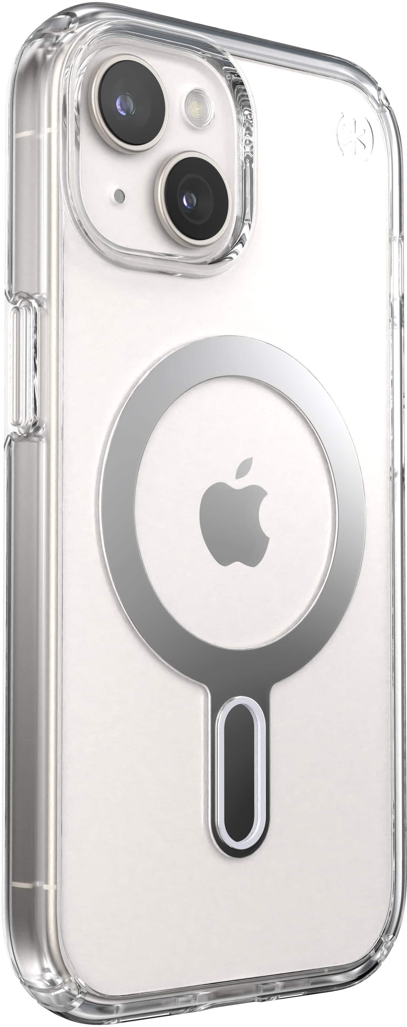 Angle. Speck - Presidio Perfect-Clear ClickLock Case with MagSafe for Apple iPhone 15/14/13 - Clear/Chrome.