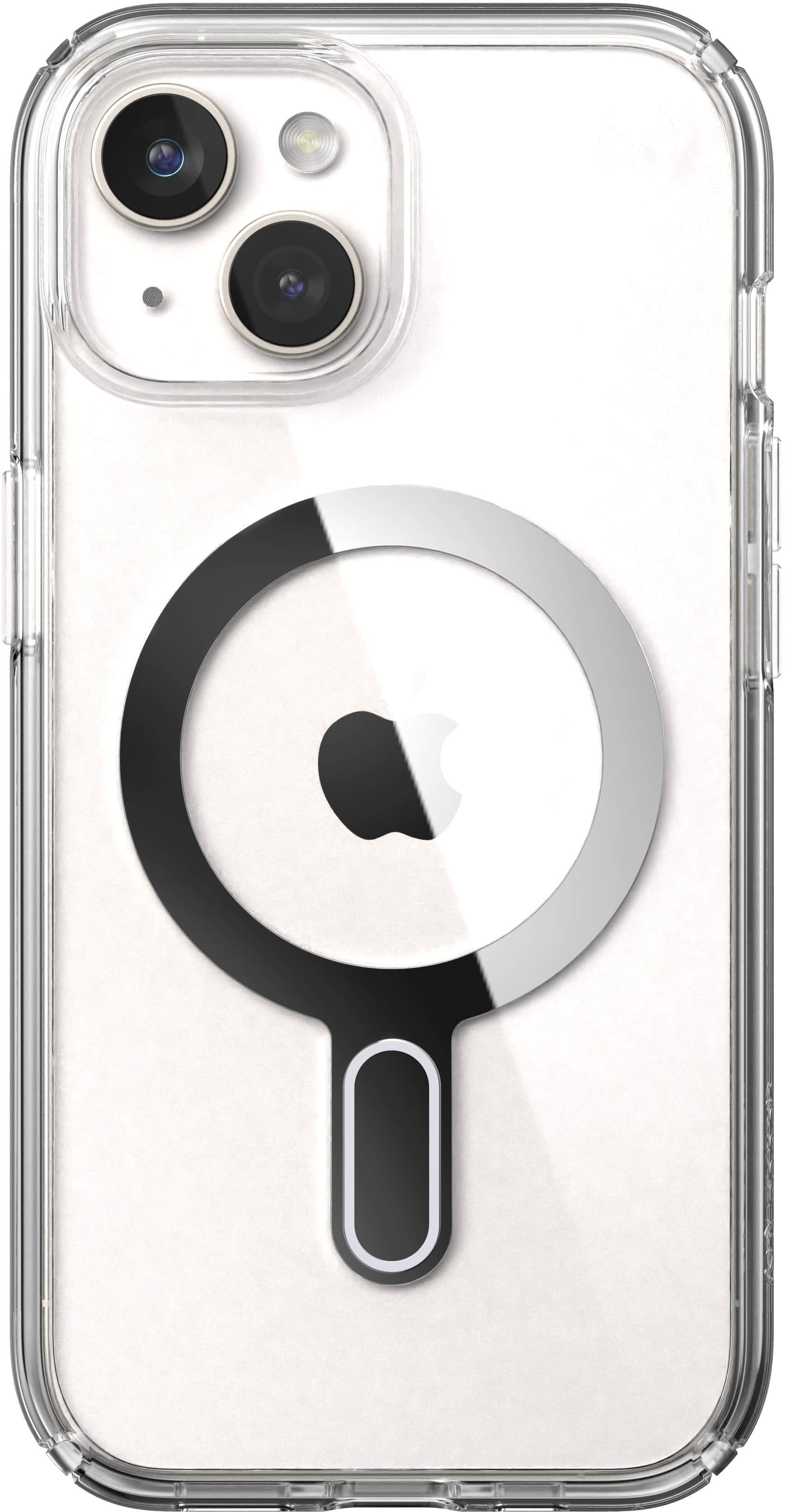 Front. Speck - Presidio Perfect-Clear ClickLock Case with MagSafe for Apple iPhone 15/14/13 - Clear/Chrome.
