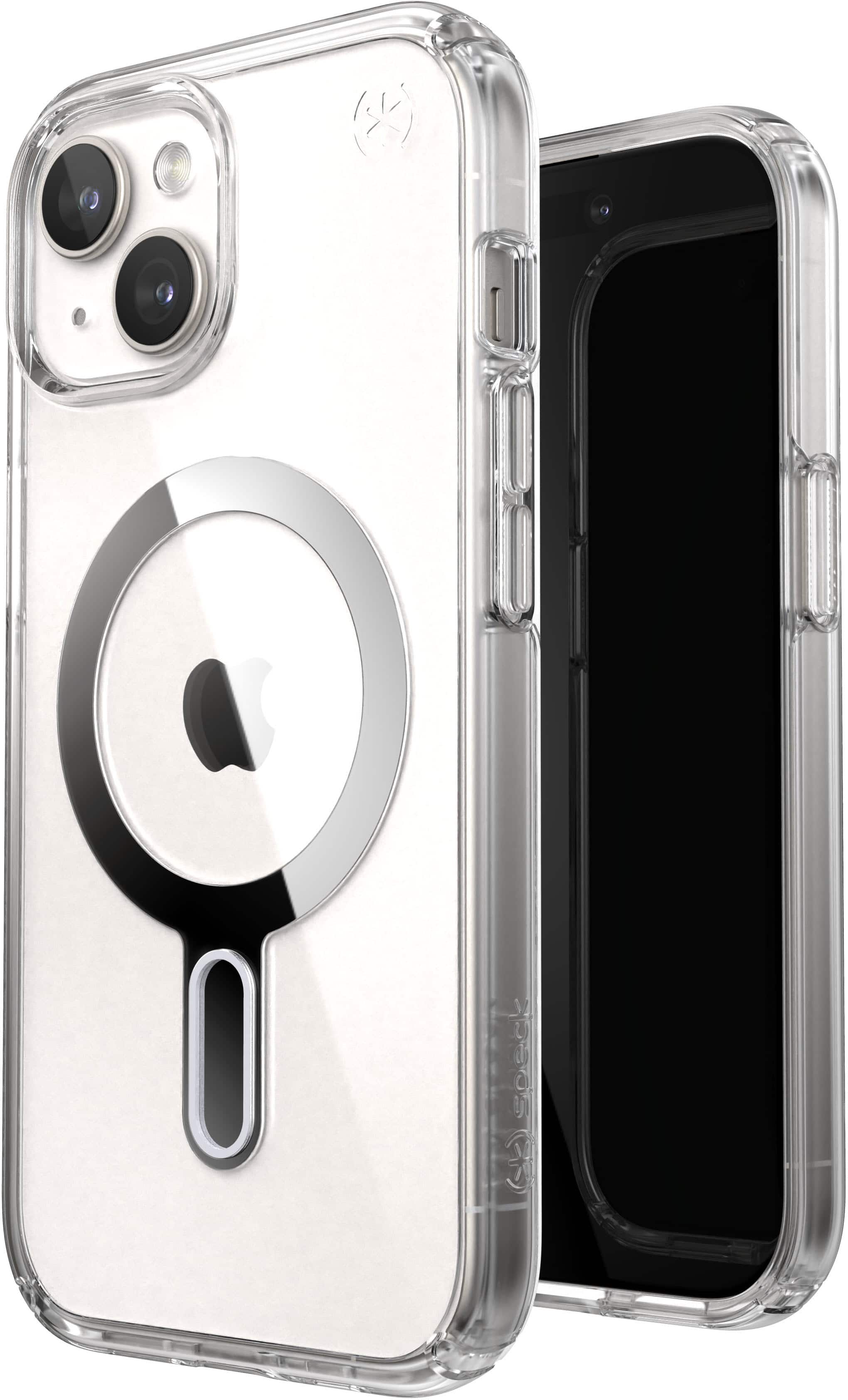 Alt View 1. Speck - Presidio Perfect-Clear ClickLock Case with MagSafe for Apple iPhone 15/14/13 - Clear/Chrome.