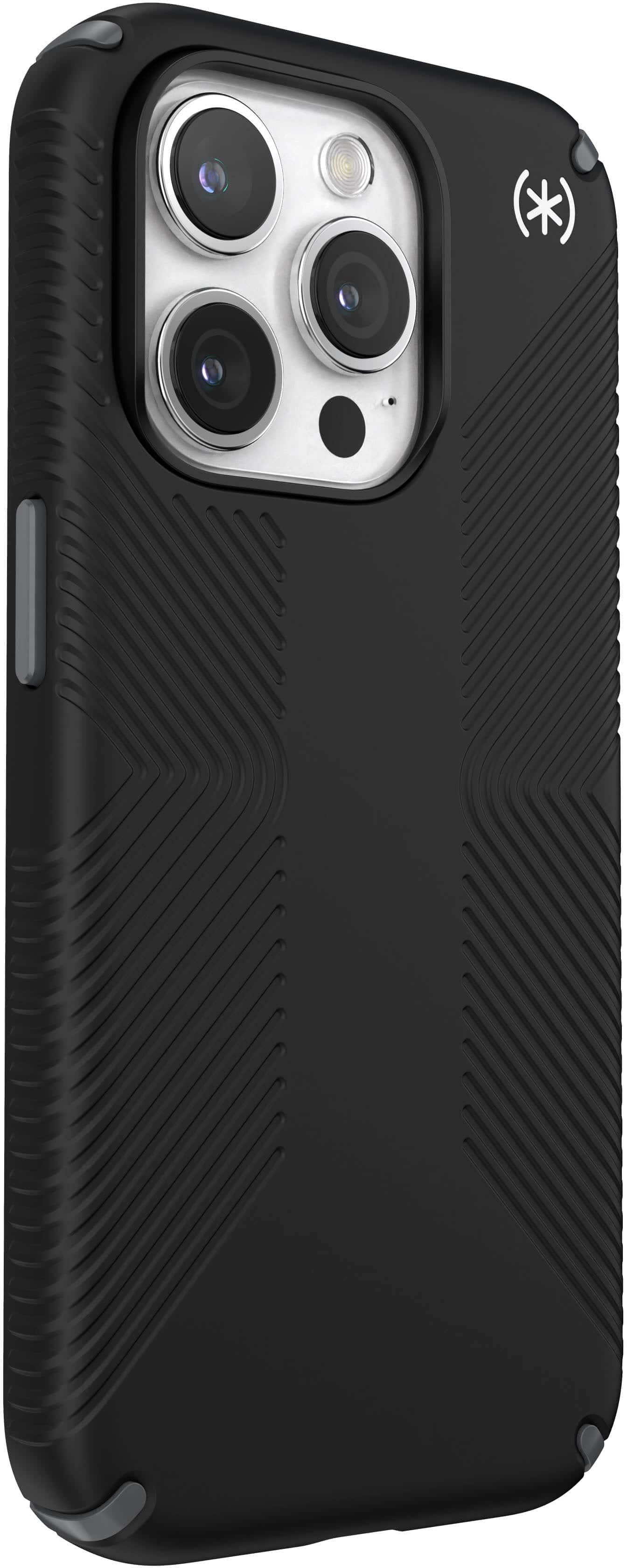 Angle. Speck - Presidio2 Grip Case with MagSafe for Apple iPhone 15 Pro - Black.