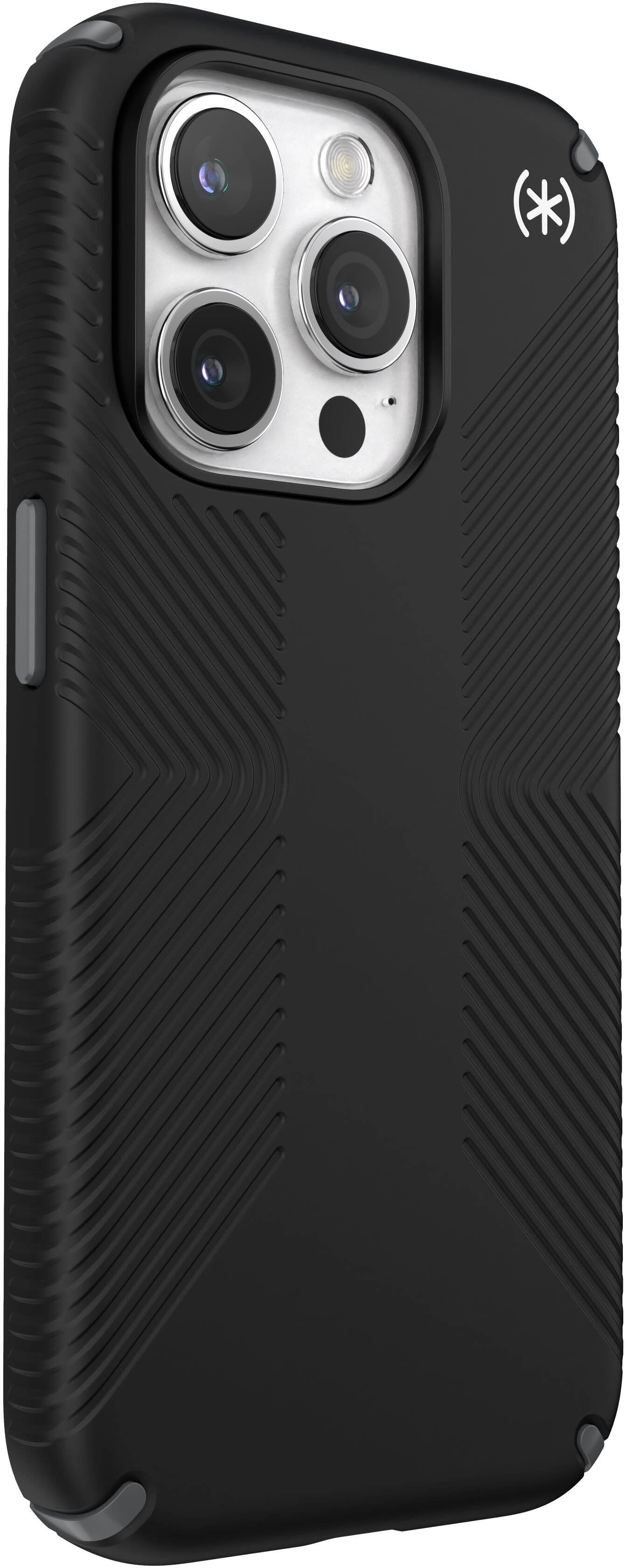 Angle. Speck - Presidio2 Grip Case with MagSafe for Apple iPhone 15 Pro - Black.