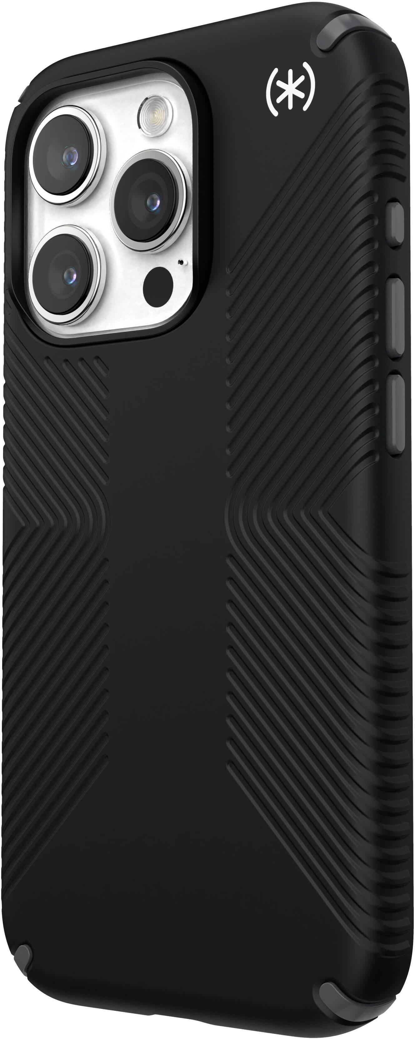Left. Speck - Presidio2 Grip Case with MagSafe for Apple iPhone 15 Pro - Black.