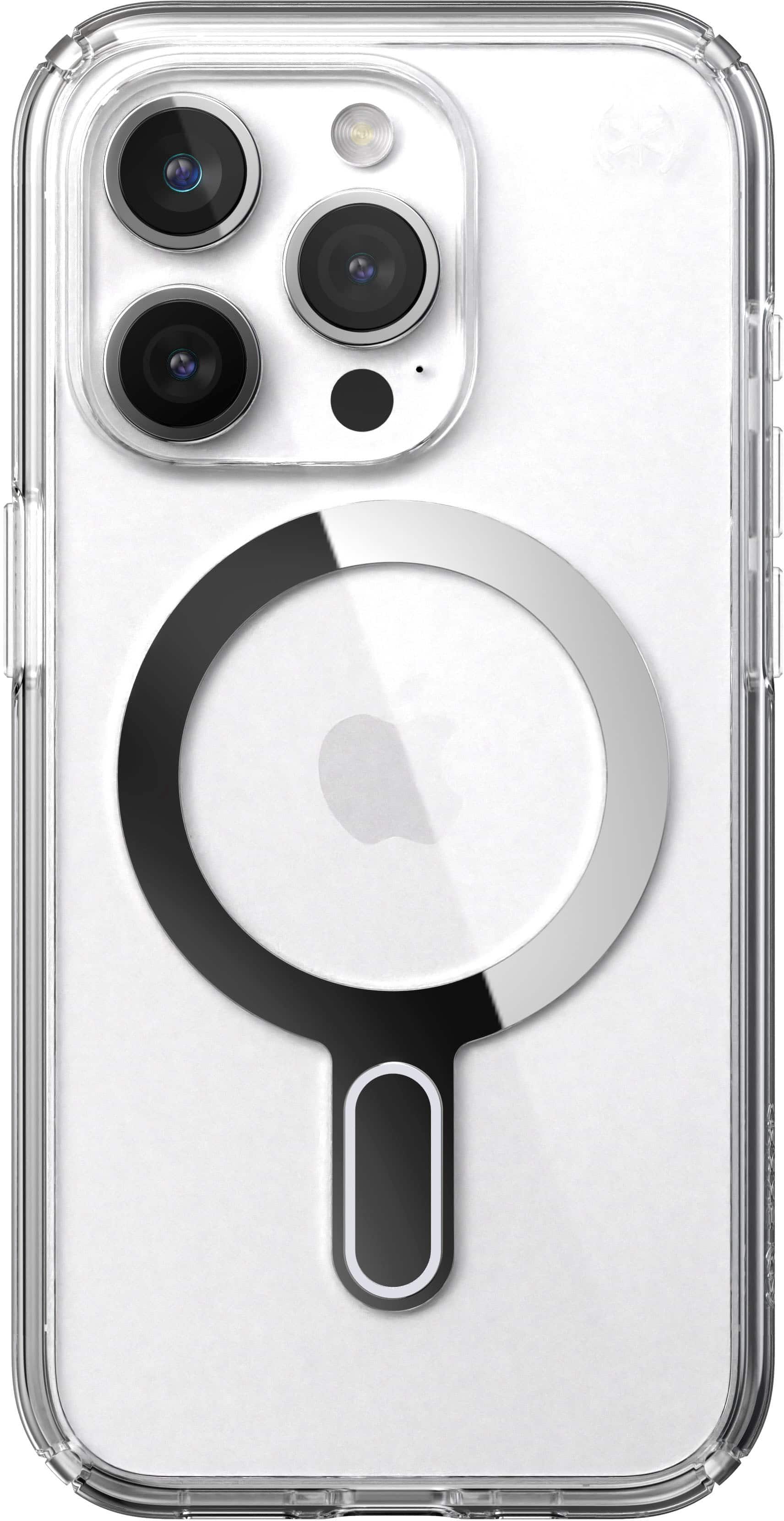 Front. Speck - Presidio Perfect-Clear ClickLock Case with MagSafe for Apple iPhone 15 Pro - Clear/Chrome.