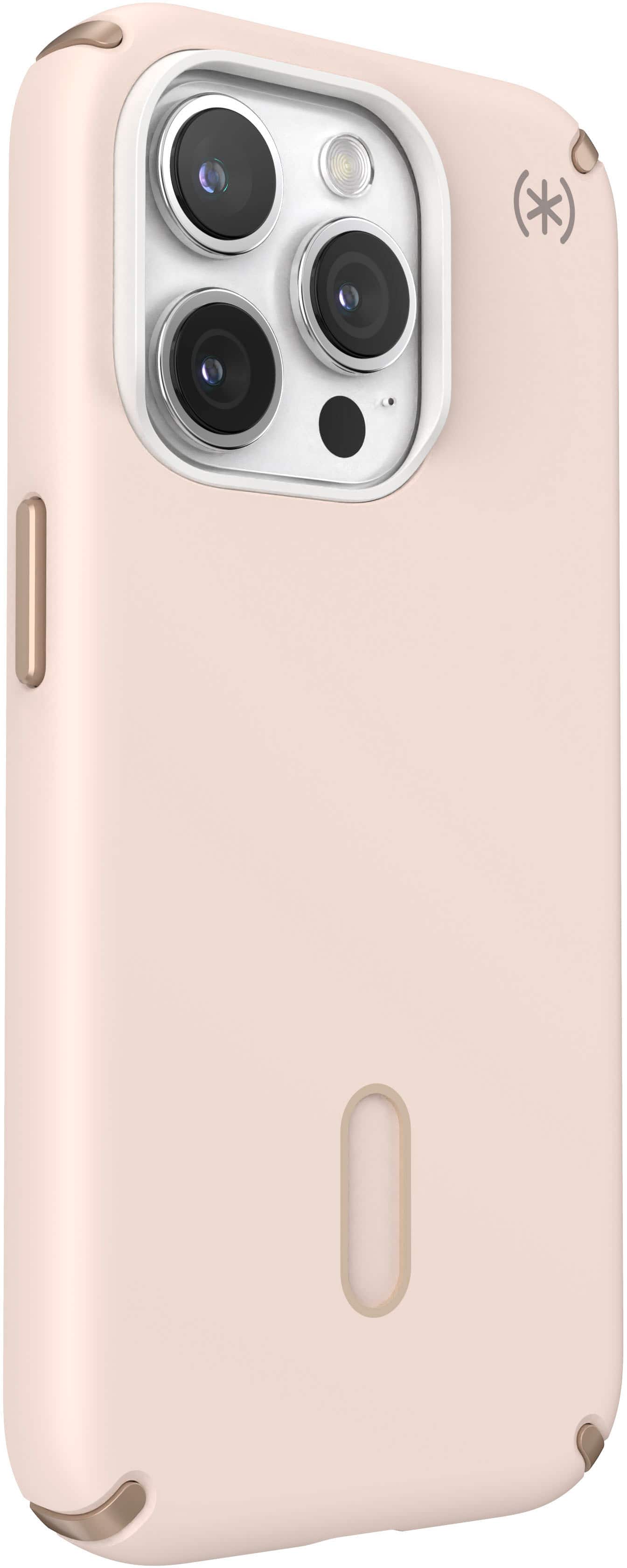 Angle. Speck - Presidio2 Pro ClickLock Case with Magsafe for Apple iPhone 15 Pro - Bleached Bone/Heirloom Gold.