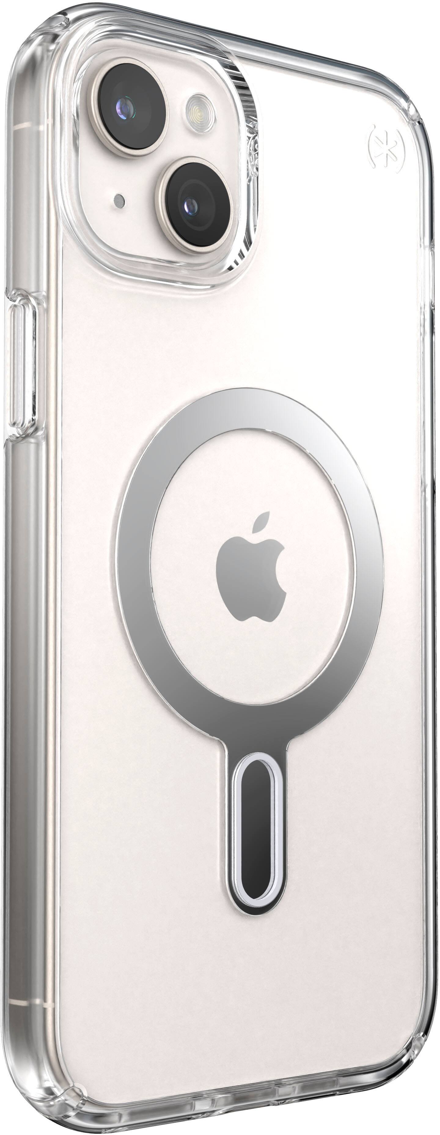Angle. Speck - Presidio Perfect-Clear ClickLock Case with MagSafe for Apple iPhone 15 Plus/14 Plus - Clear/Chrome.