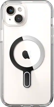 Front. Speck - Presidio Perfect-Clear ClickLock Case with MagSafe for Apple iPhone 15 Plus/14 Plus - Clear/Chrome.