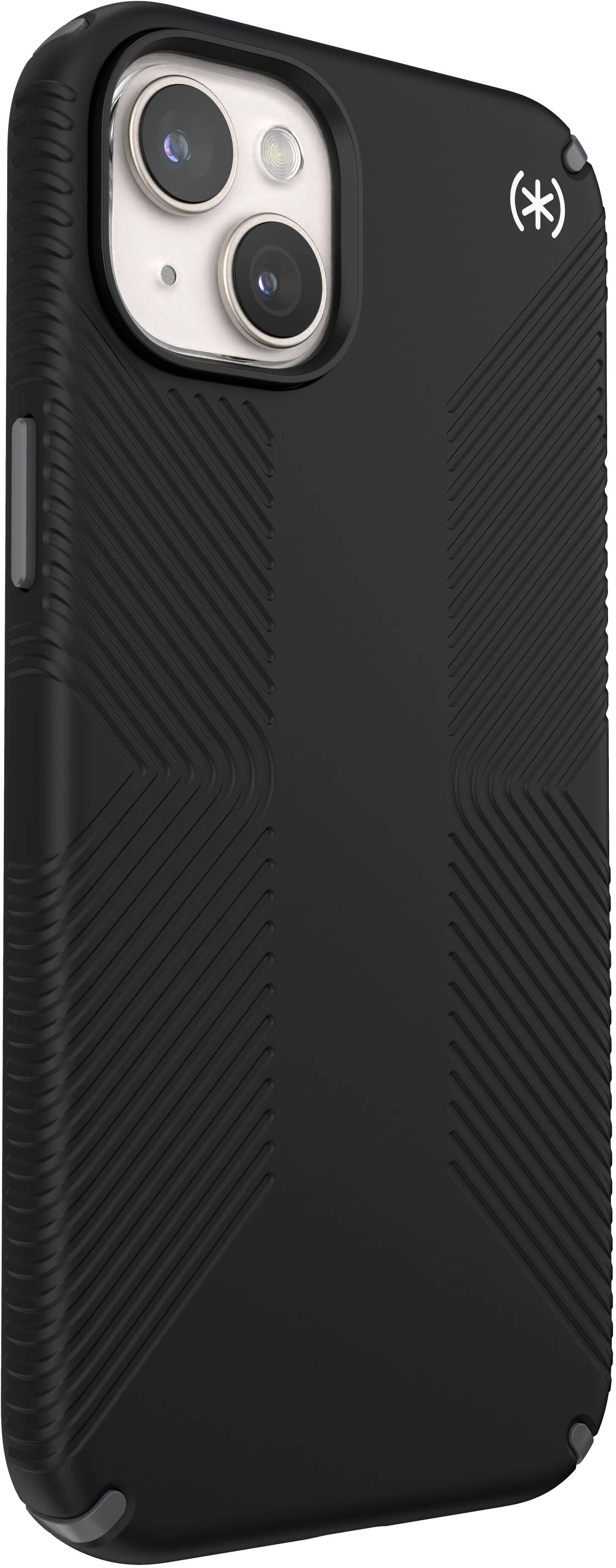 Angle. Speck - Presidio2 Grip Case with MagSafe for Apple iPhone 15 Plus/14 Plus - Black.