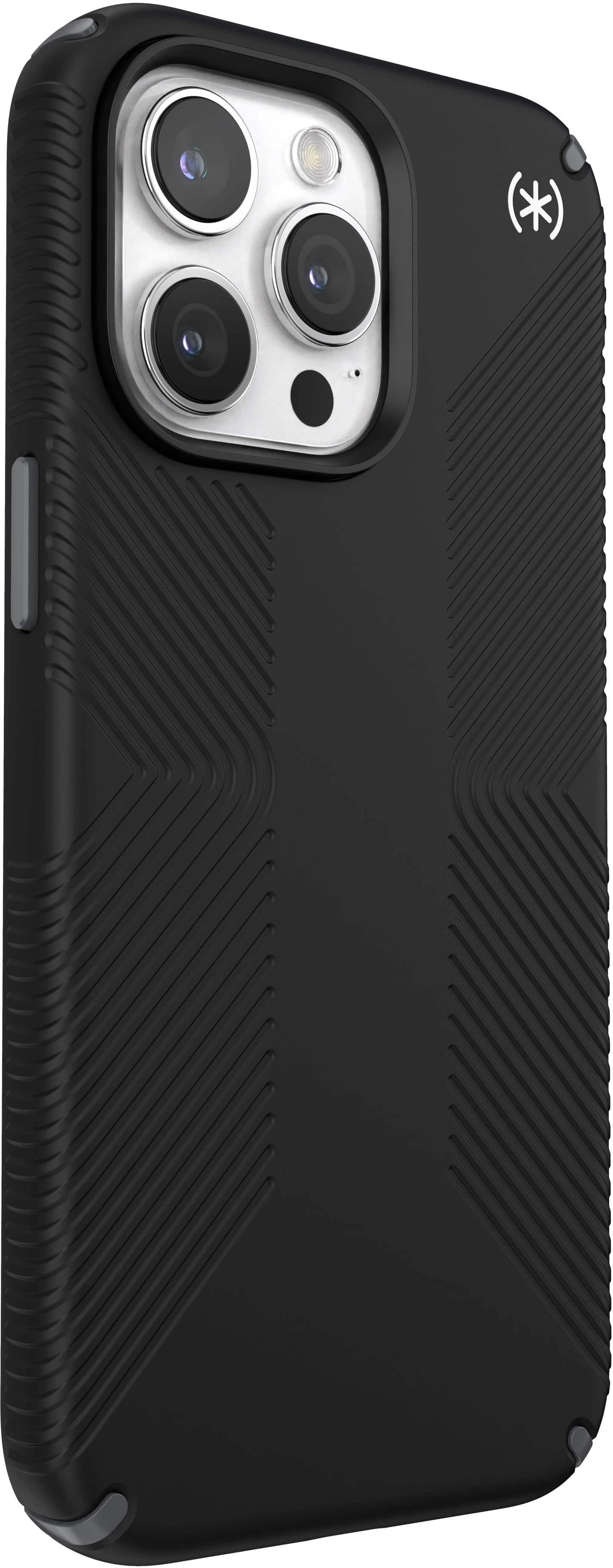 Angle. Speck - Presidio2 Grip Case with MagSafe for Apple iPhone 15 Pro Max - Black.