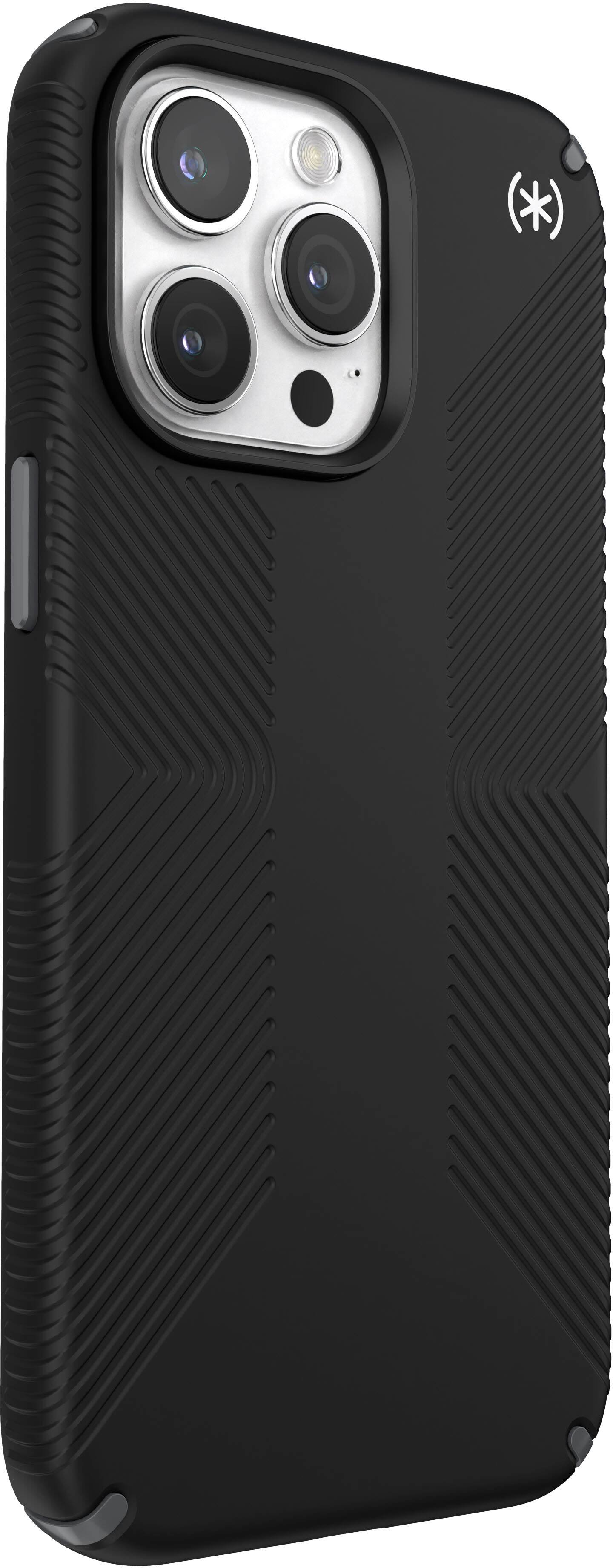 Angle. Speck - Presidio2 Grip Case with MagSafe for Apple iPhone 15 Pro Max - Black.