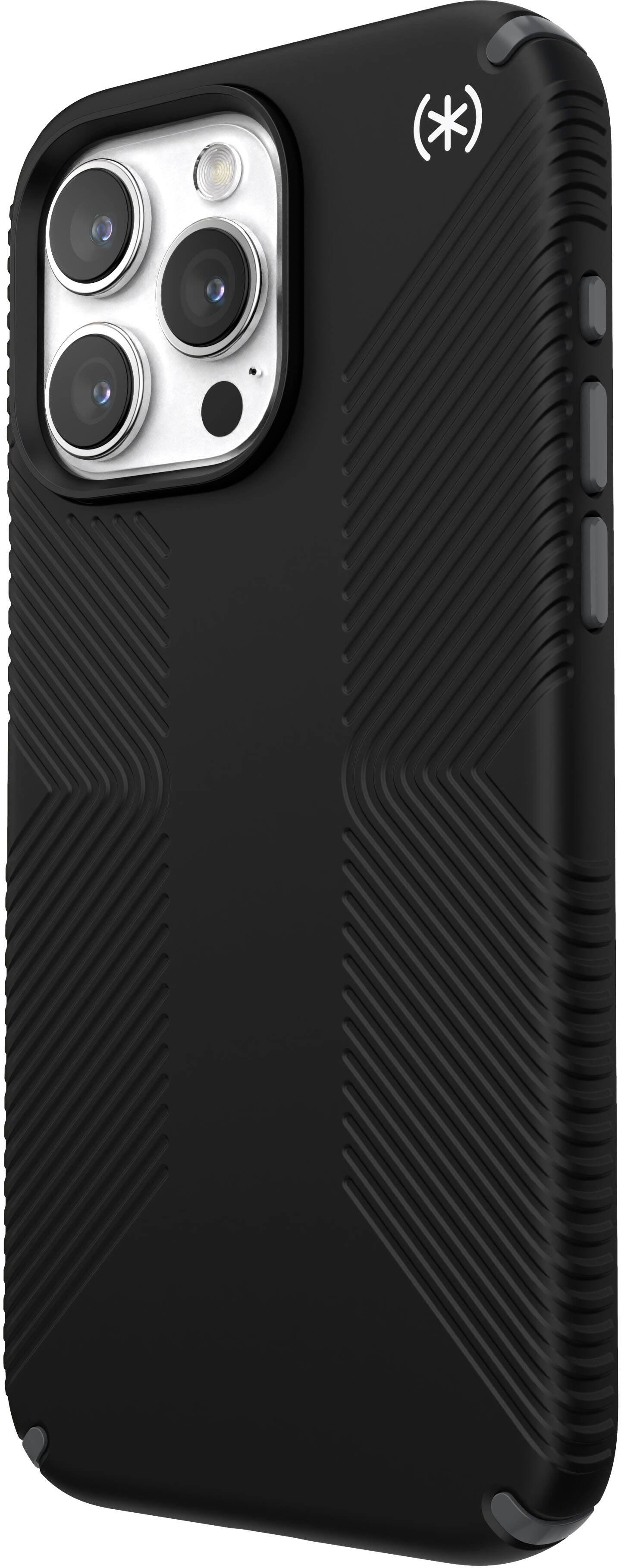 Left. Speck - Presidio2 Grip Case with MagSafe for Apple iPhone 15 Pro Max - Black.