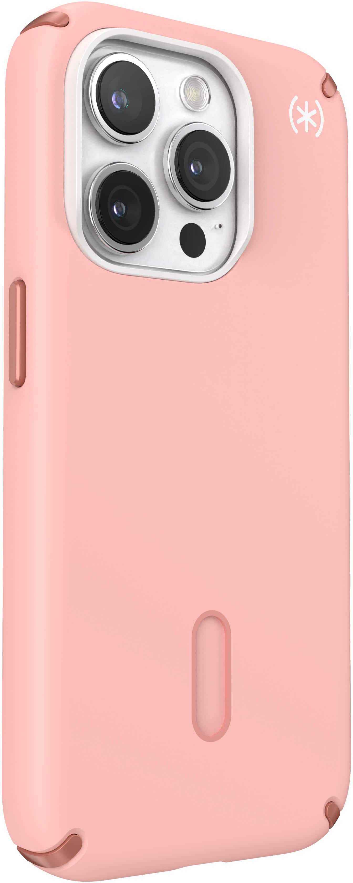 Angle. Speck - Presidio2 Pro ClickLock Case with Magsafe for Apple iPhone 15 Pro - Dahlia Pink/Rose Gold.