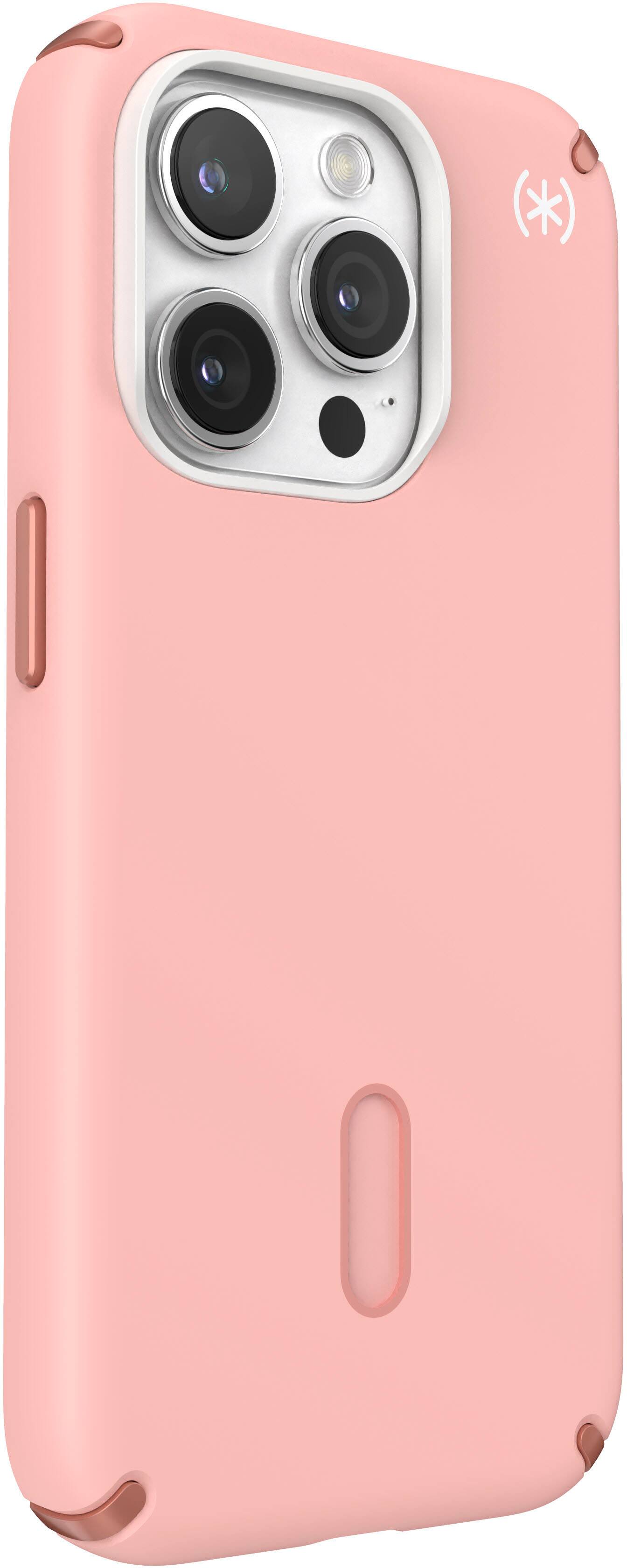 Angle. Speck - Presidio2 Pro ClickLock Case with Magsafe for Apple iPhone 15 Pro - Dahlia Pink/Rose Gold.