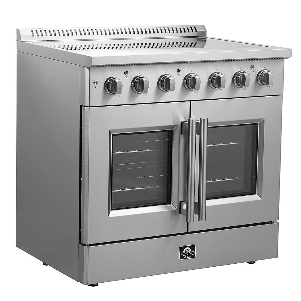 Left. Forno Appliances - Galiano  Alta Qualita 5.36 Cu. Ft. Freestanding Electric Range with French Doors and True Convection Oven - Stainless Steel.