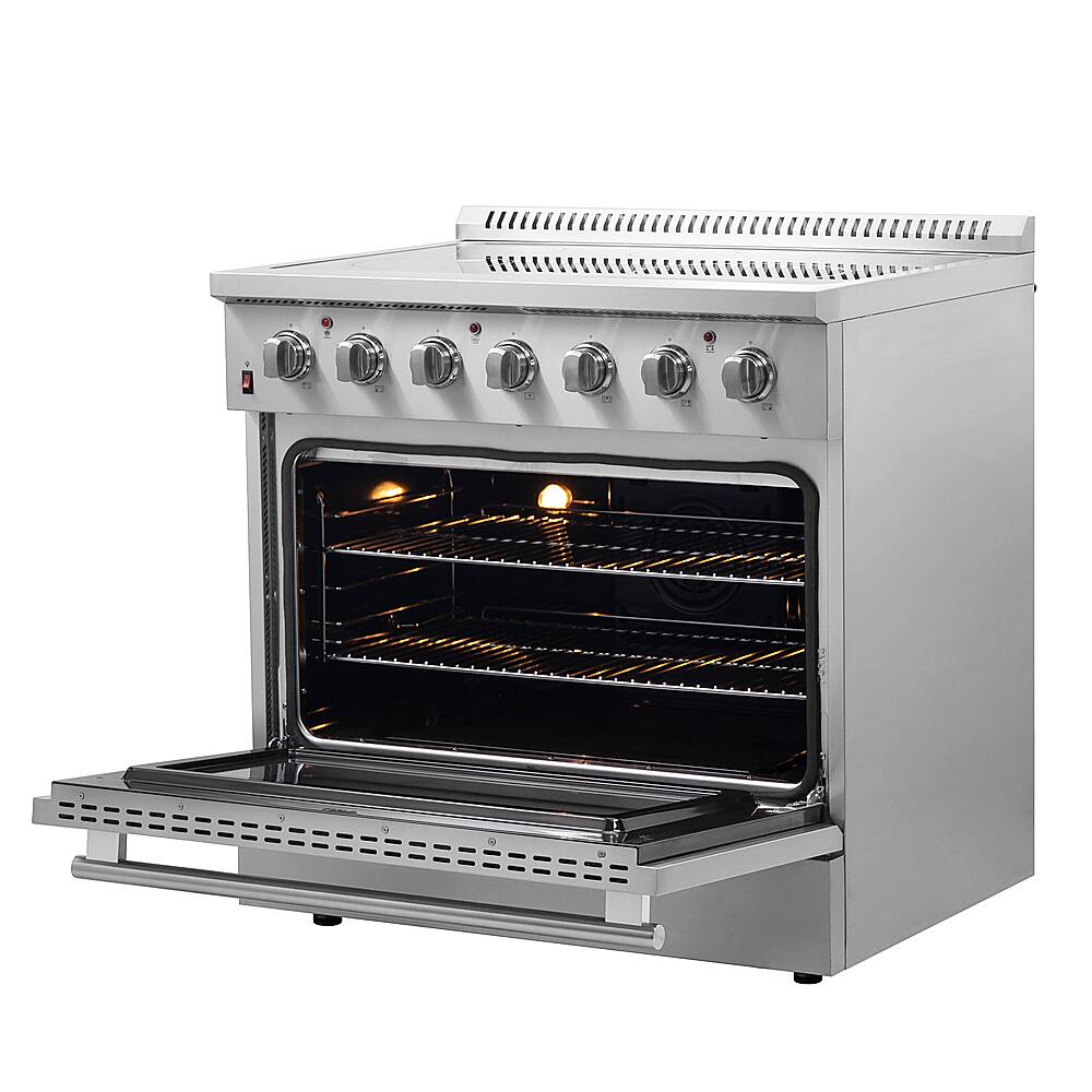 Left. Forno Appliances - Galiano Alta Qualita 5.36 Cu. Ft. Freestanding Electric Range with True Convection Oven - Stainless Steel.