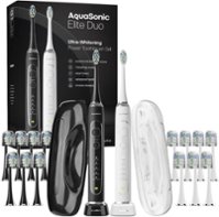 AquaSonic - Elite Duo - Rechargeable Electric Toothbrush Set - 2 Brushes, 16 Brush Heads, Wireless, Travel Cases - White and Black - Angle_Zoom