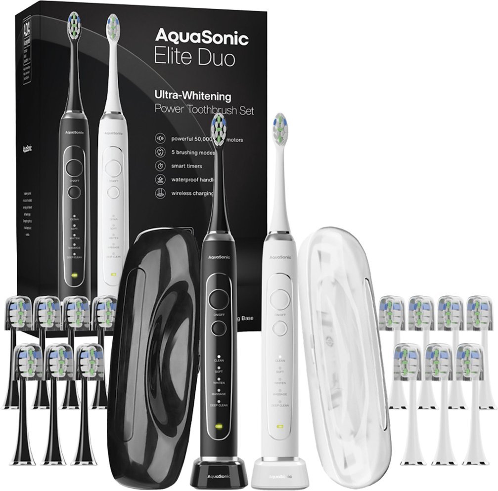 Zoom in on Angle Zoom. AquaSonic - Elite Duo Ultra-Whitening Toothbrush Set - White and Black.