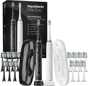 AquaSonic - Elite Duo Ultra-Whitening Toothbrush Set - White and Black