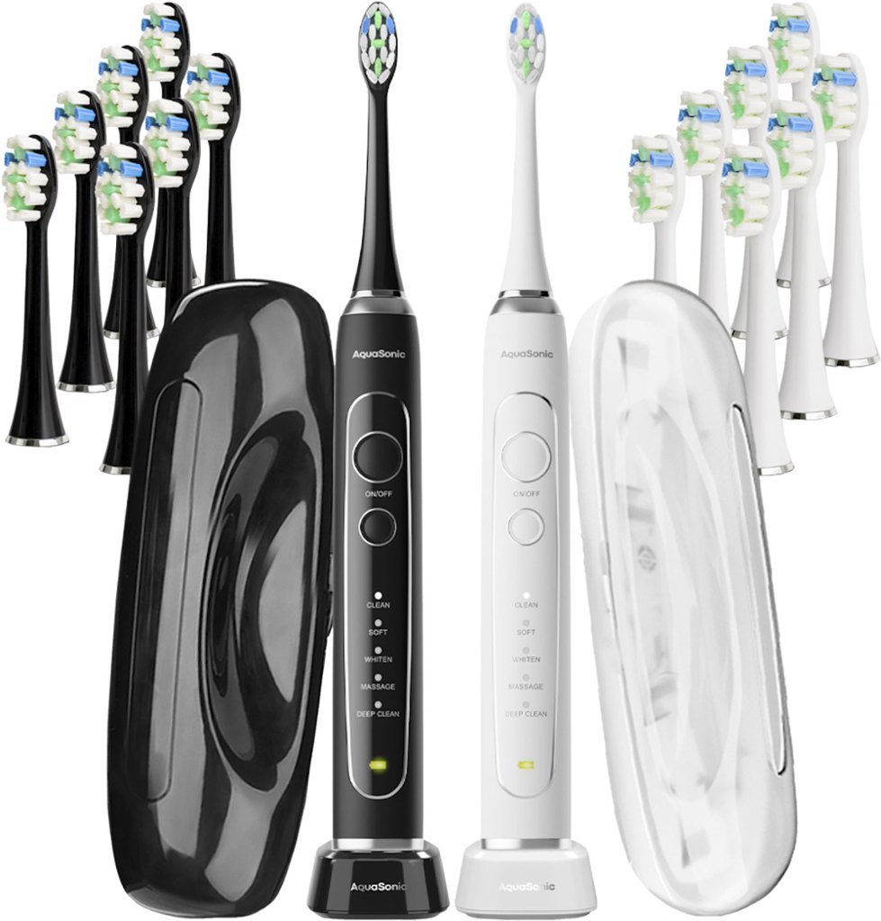 Zoom in on Alt View Zoom 13. AquaSonic - Elite Duo Series Electric Toothbrush Set - White and Black.