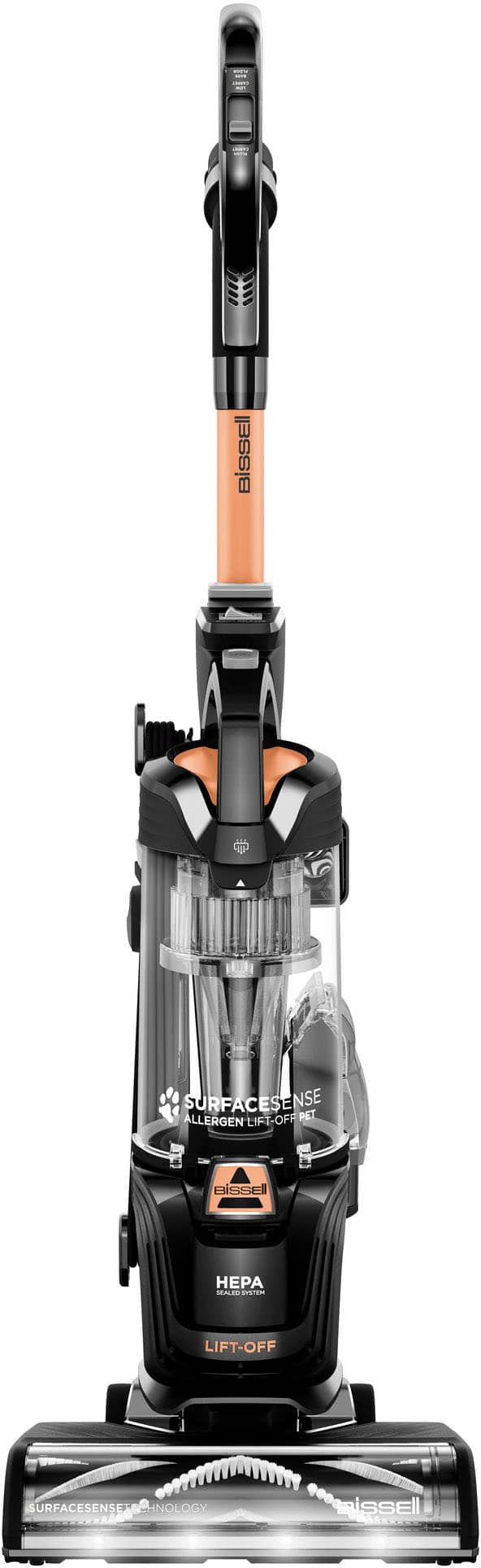Front. BISSELL - SurfaceSense Allergen Pet Lift-Off Upright Vacuum - Black.
