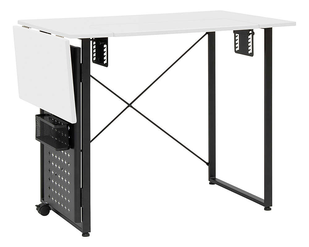 Pivot 47.75 in. Width MDF Sewing Table with Swingout Storage Panel in  Graphite/White