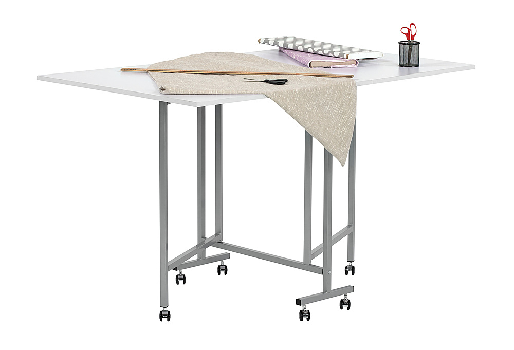 Angle View: Studio Designs - Mobile Folding Hobby and Fabric Cutting Standing Height Table - Silver / White