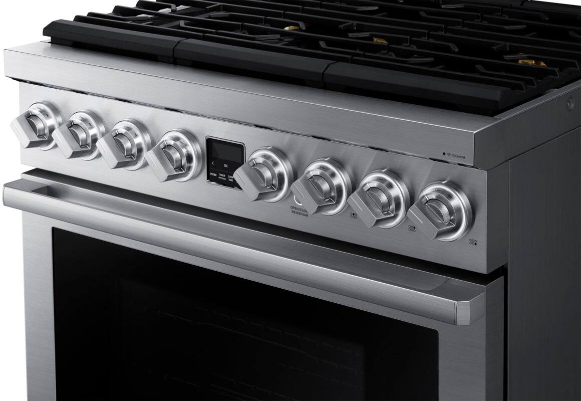 Alt View 11. Dacor - Transitional 6.3 Cu. Ft. Freestanding Dual Fuel Four-Part Pure Convection Pro-Range with GreenClean and Steam Assist - Silver Stainless Steel.