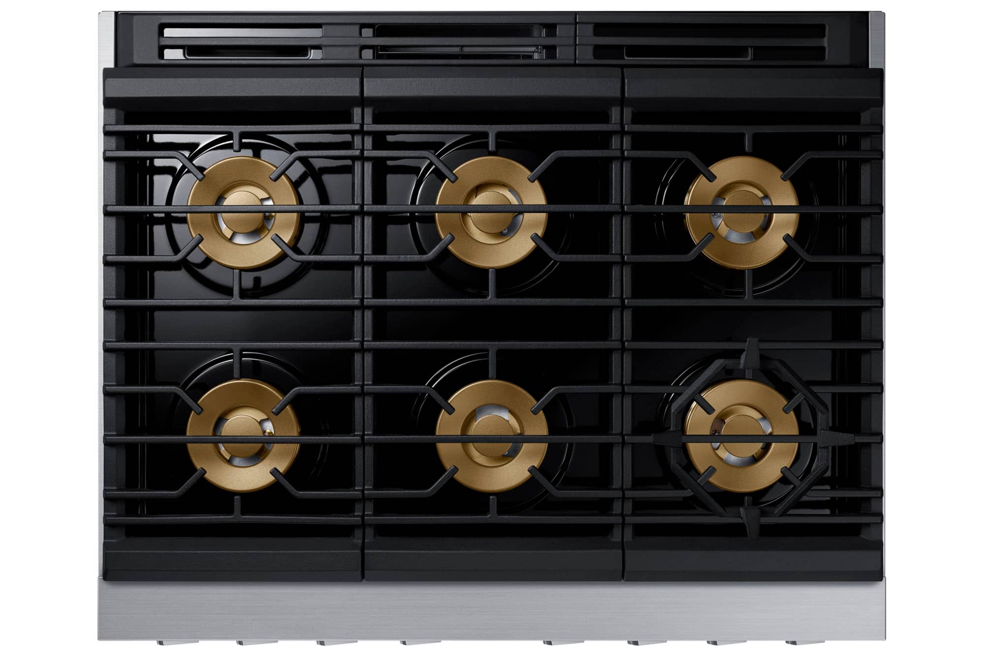 Alt View 12. Dacor - Transitional 5.9 Cu. Ft. Freestanding Gas Three-Part Pure Convection Pro-Range with Self Clean and SimmerSear Burners - Silver Stainless Steel.