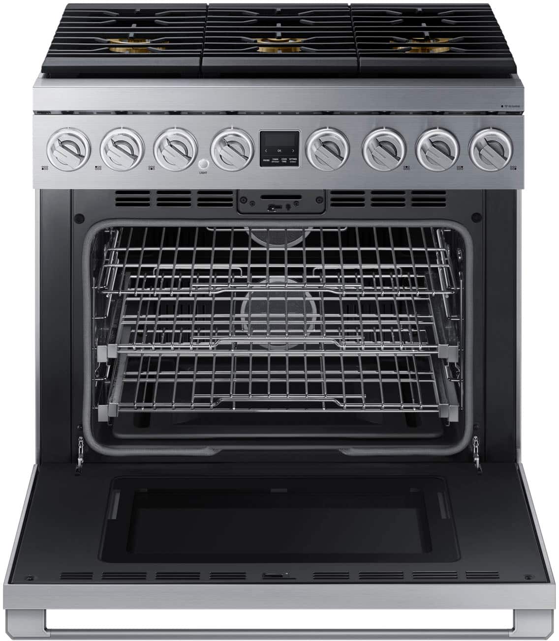 Alt View 1. Dacor - Transitional 5.9 Cu. Ft. Freestanding Gas Three-Part Pure Convection Pro-Range with Self Clean and SimmerSear Burners - Silver Stainless Steel.
