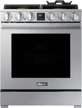 Dacor - Transitional 6.3 Cu. Ft. Freestanding Dual Fuel Four-Part Pure Convection Pro-Range with Self Clean and Air Sous Vide - Silver Stainless Steel