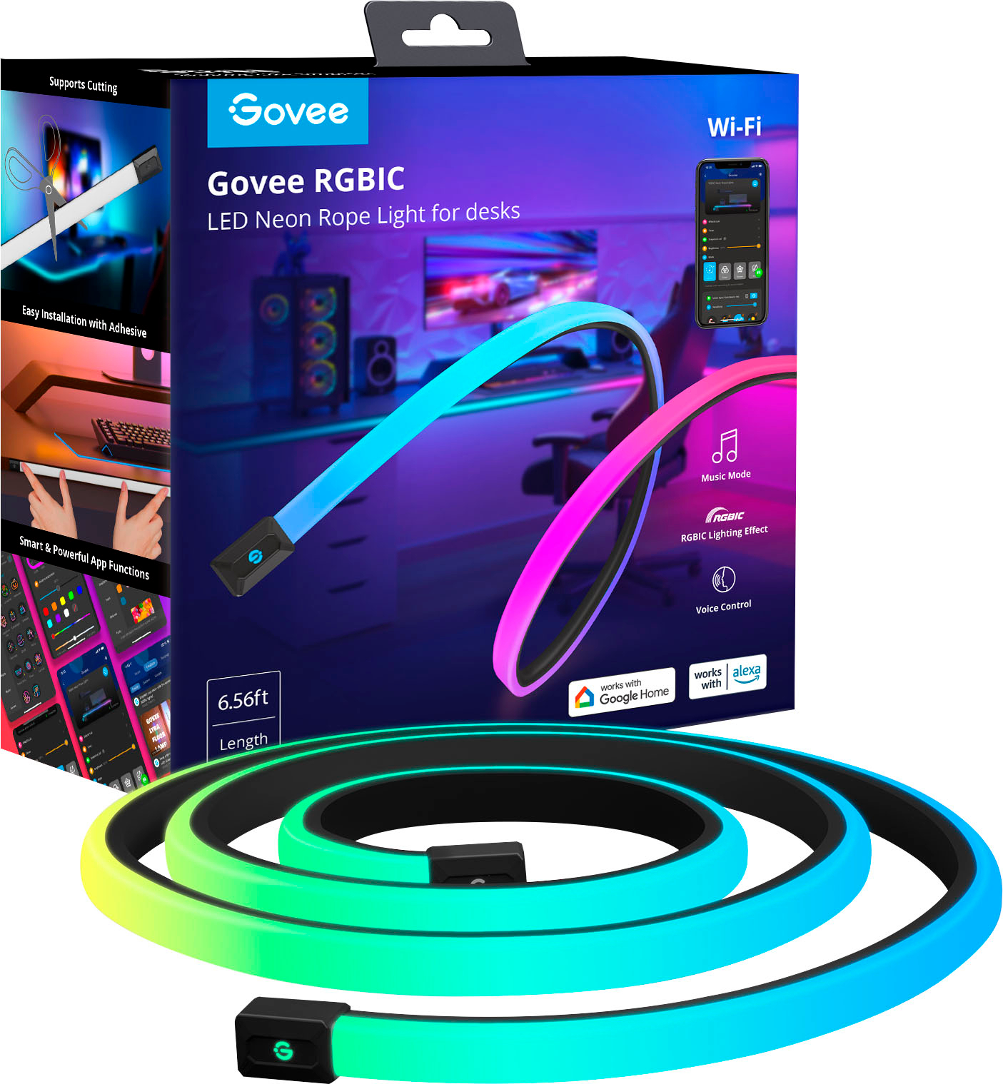 Govee RGBIC Gaming Lights, 10ft Neon Rope Lights Soft Lighting for Gaming  Desks, LED Strip Lights Syncing with Razer Chroma, Support Cutting, Smart