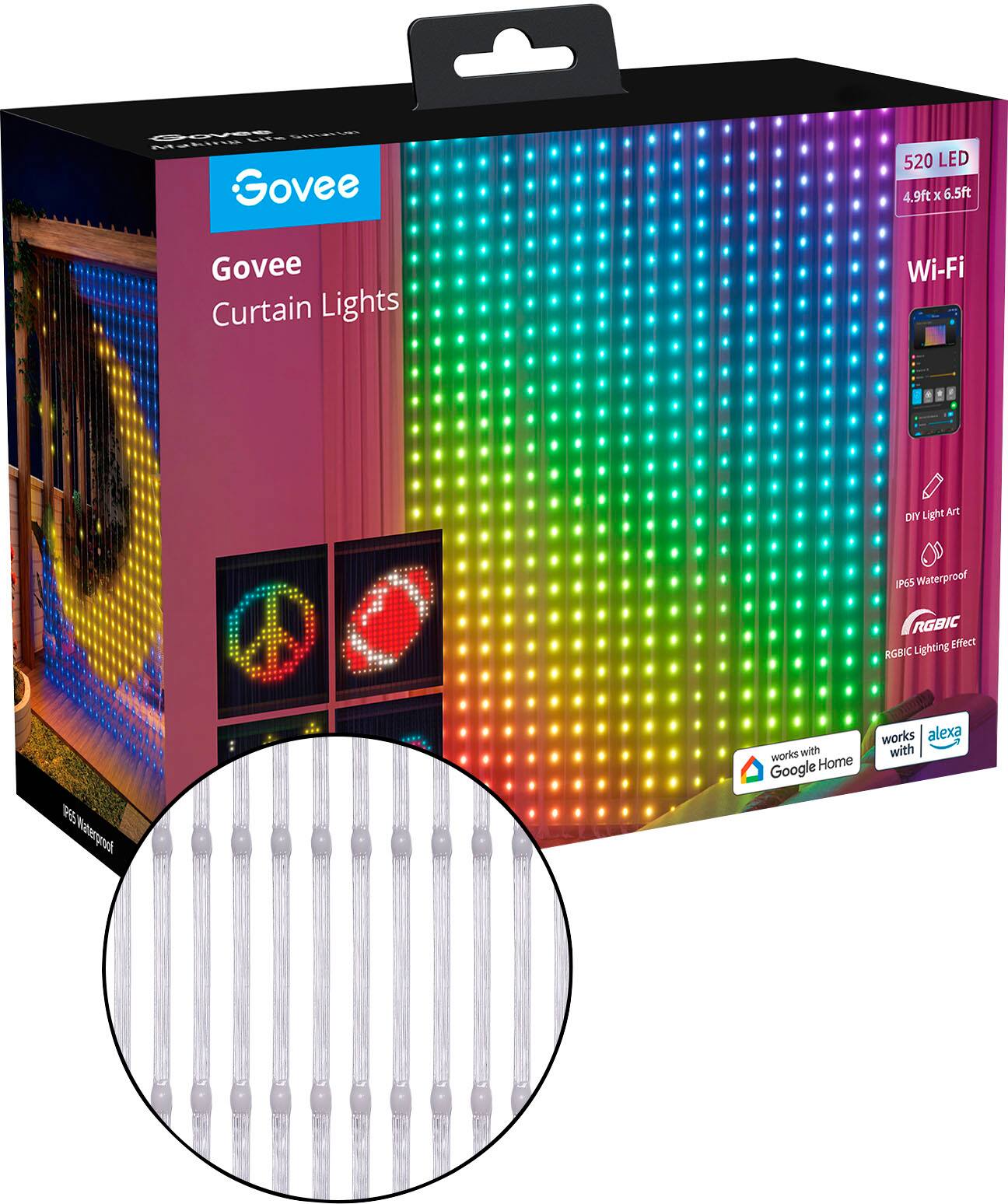 Left. Govee - RGBIC Curtain Lights - Multi.
