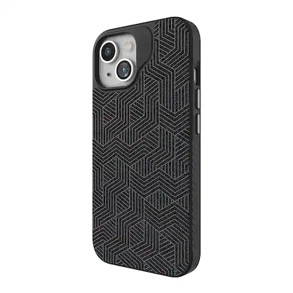 Front. ZAGG - London Snap MagSafe Compatible Case with Stylish Fabric Exterior for Apple iPhone 15 - Black.