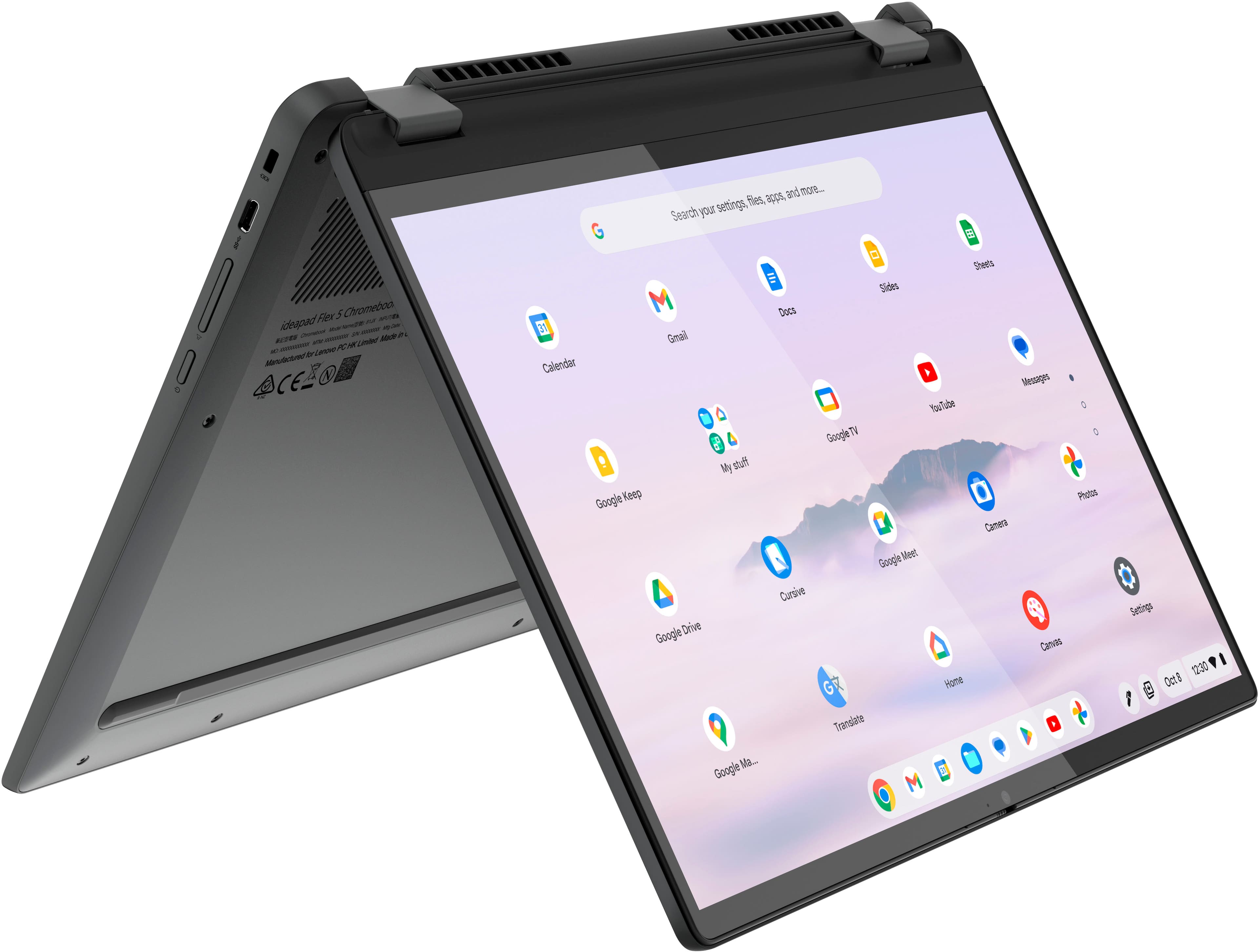 Alt View 1. Lenovo - Flex 5i Chromebook Plus Laptop with Google AI - 14" 2K Touch - Intel i3-1315U - 8GB RAM - Intel UHD Graphics - 128GB SSD - Storm Grey.