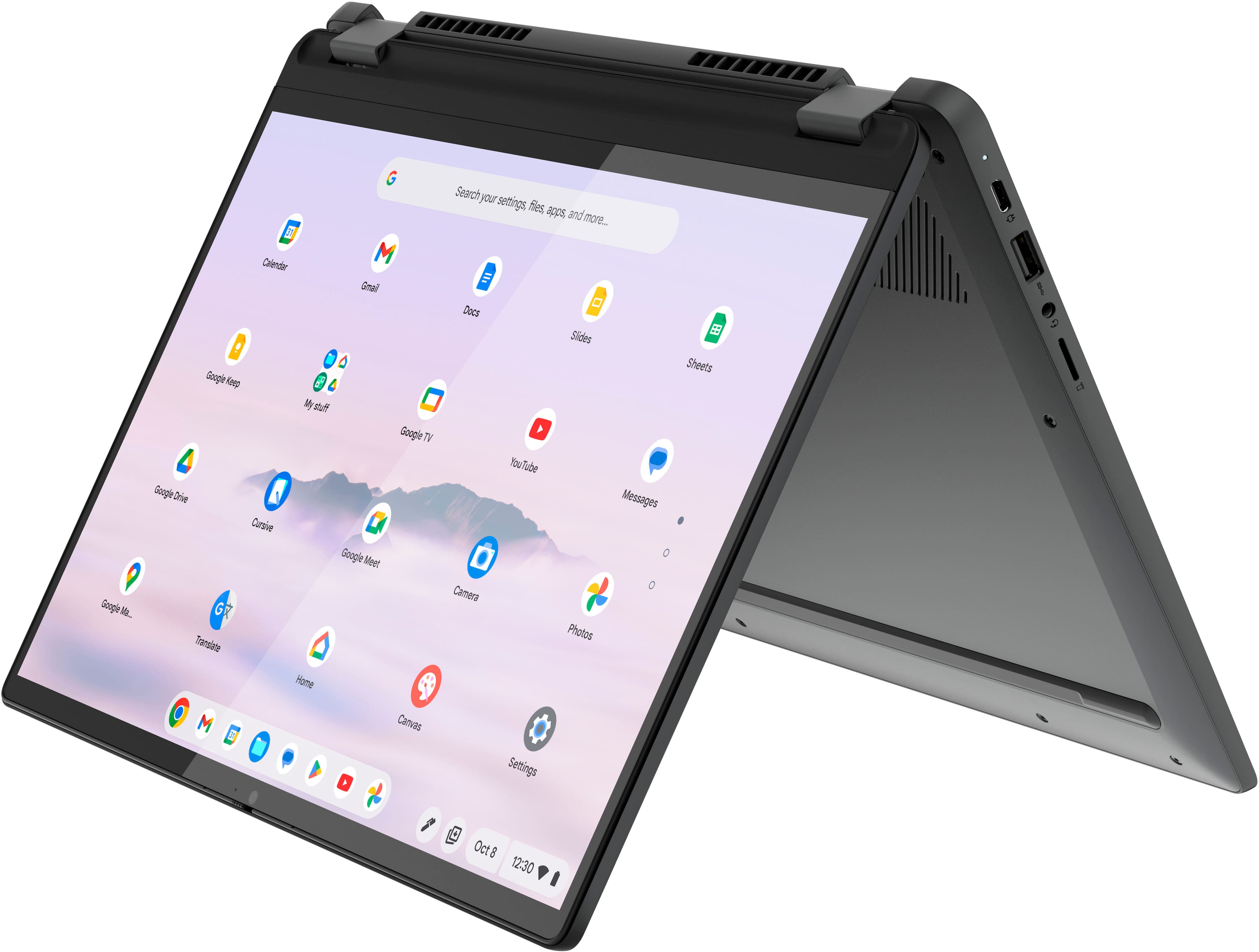 Alt View 12. Lenovo - Flex 5i Chromebook Plus Laptop with Google AI - 14" 2K Touch - Intel i3-1315U - 8GB RAM - Intel UHD Graphics - 128GB SSD - Storm Grey.