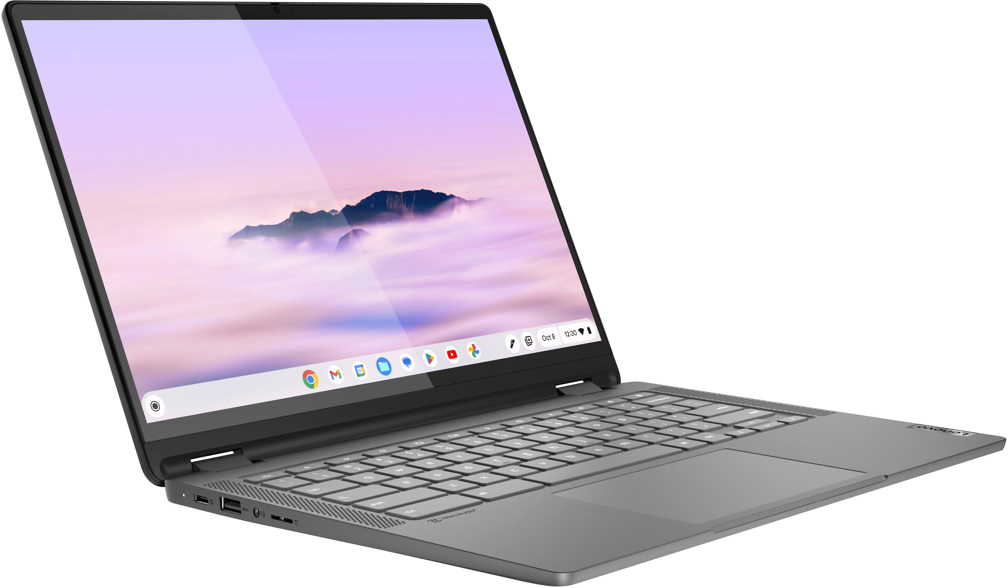 Angle. Lenovo - Flex 5i Chromebook Plus Laptop with Google AI - 14" 2K Touch - Intel i3-1315U - 8GB RAM - Intel UHD Graphics - 128GB SSD - Storm Grey.