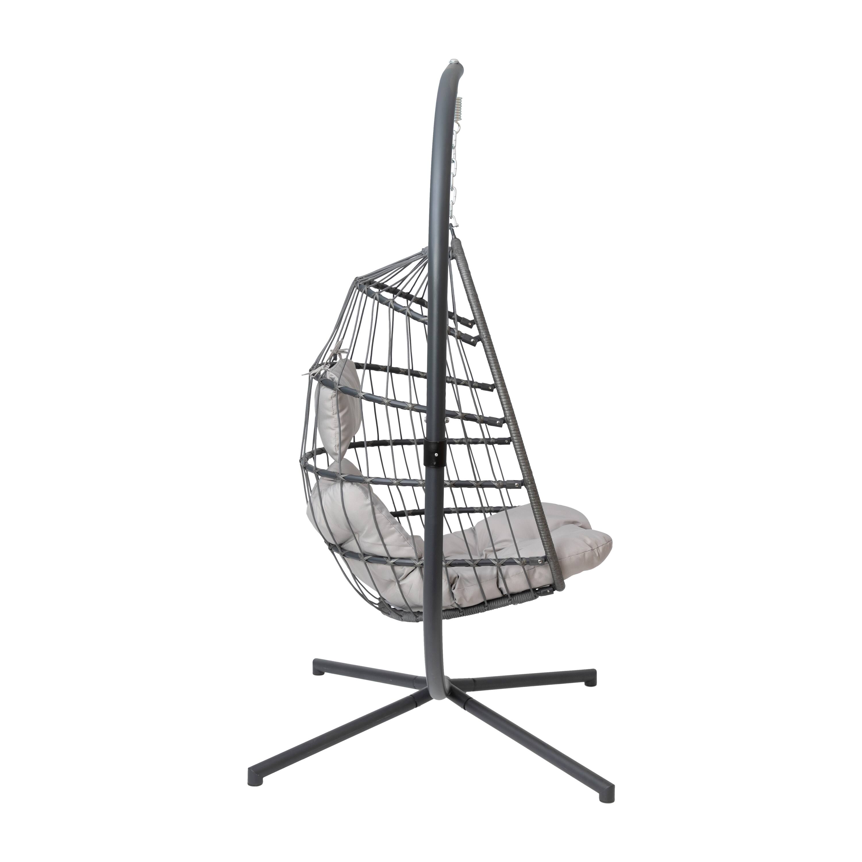 Alt View 9. Emma + Oliver - Awen Foldable Hanging Egg Chair with Woven Finish, Removable Cushions, and Included Stand for Indoor and Outdoor Use - Gray.