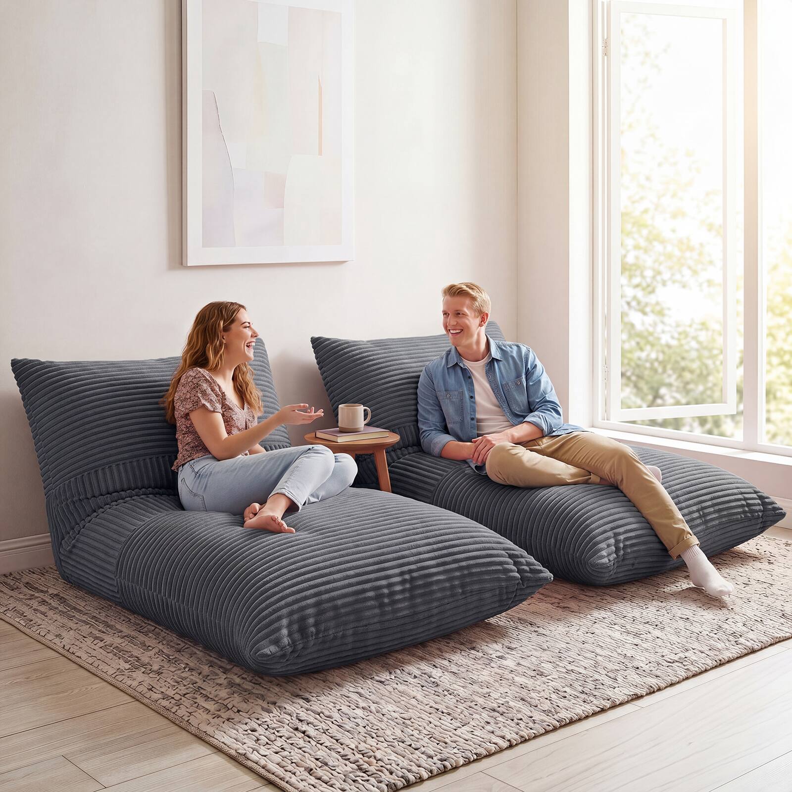 Alt View 2. Costway - Costway 3-in-1 Bean Bag Chair with Soft Crushed Sponge Comfy Corduroy Fabric Zippered Cover - Gray.