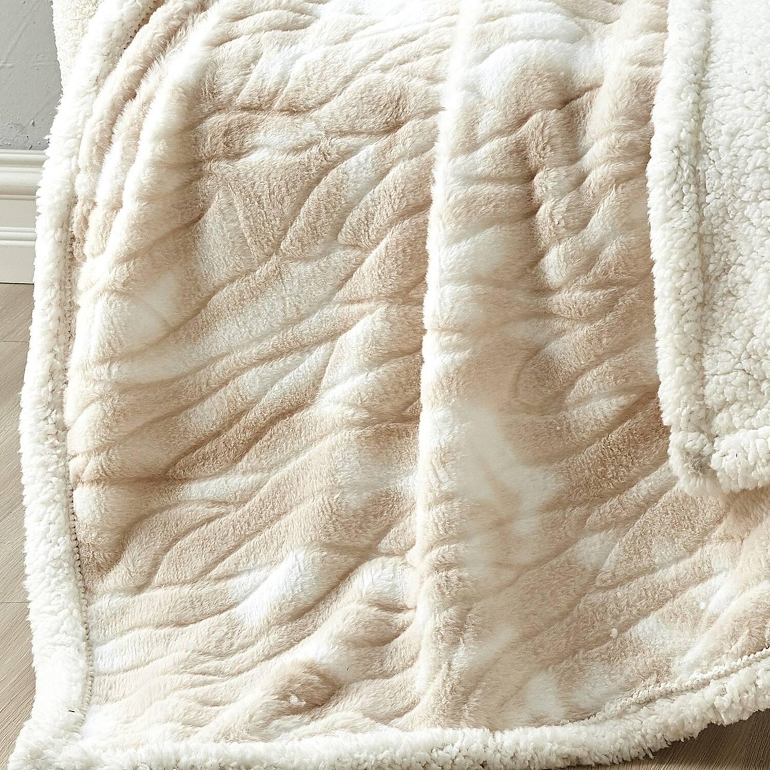 Alt View 3. Noble House - Plazatex Alaska Sherpa Decorative Super Soft Throw Blanket for Sleep/Decor 2 Pack 50" x 60" Beige - Beige.