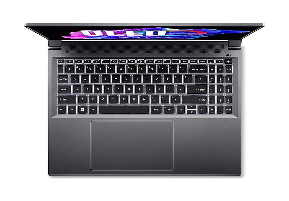 Alt View 4. Acer - Swift X 16 – OLED 16" 3200x2000 120Hz HDR500 Laptop – AMD Ryzen 9 7940HS with 16GB LPDDR5– GeForce RTX 4050 –1TB SSD - Steel Gray.