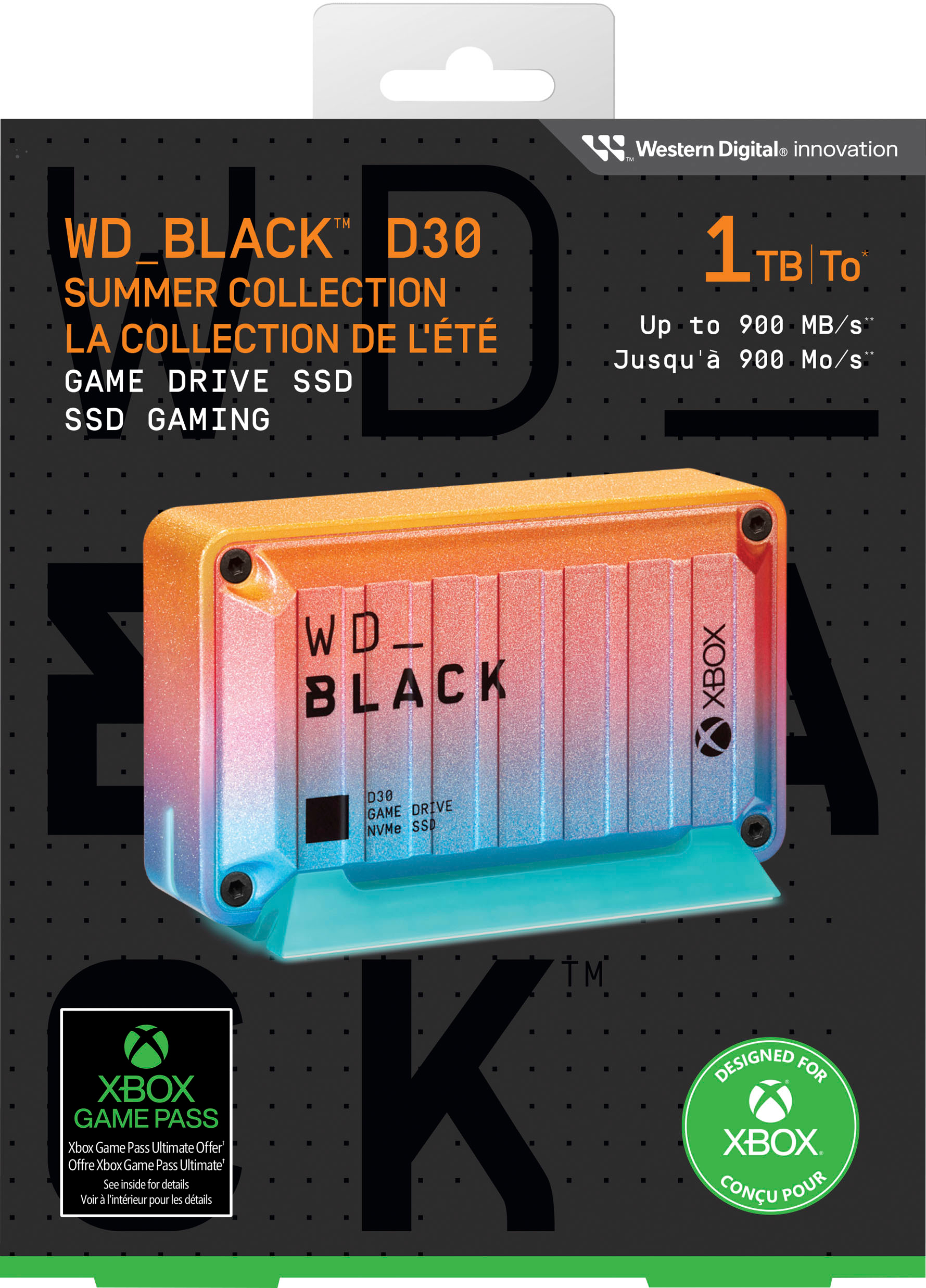 Left View: WD - D30 Game Drive for Xbox 1TB External USB Type C Portable SSD - Summer Collection