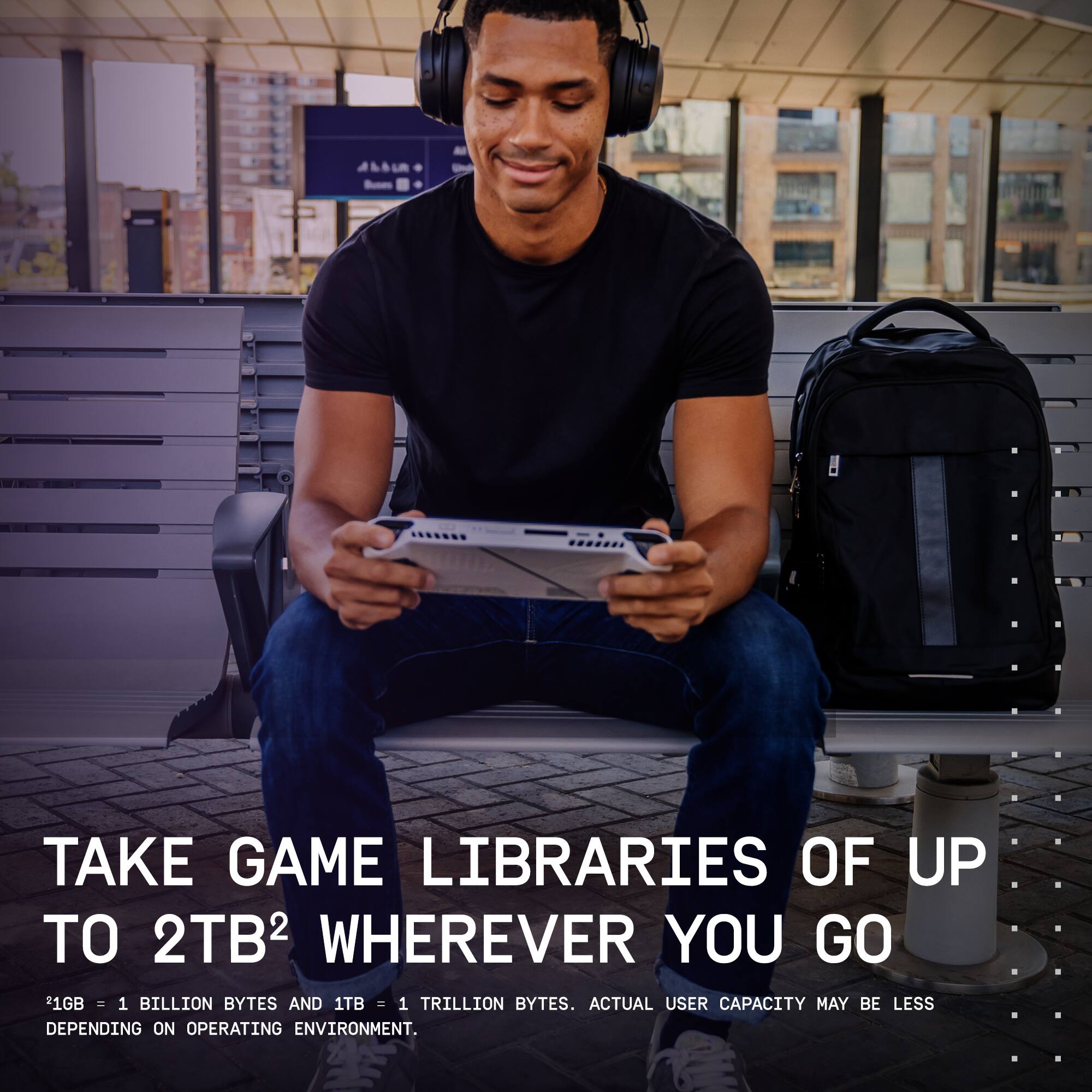 Take game libraries of up to 2TB with you wherever you go. 1GB = 1 billion bytes, and 1TB = 1 trillion bytes. Actual user capacity may be less depending on the operating environment.