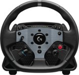 The image features a steering wheel with a G1 logo on it. The wheel has a black and grey color scheme, and it is designed for use with a racing game. The wheel has a total of 12 buttons, including a start button, a stop button, and various other buttons for controlling the game. The wheel is positioned on a stand, making it easy to use and adjust for the player's comfort.