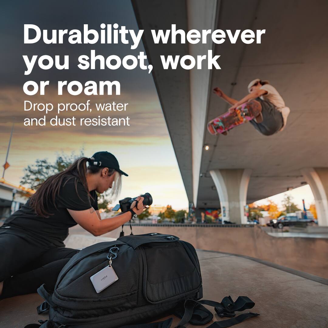 Durability wherever you shoot, work, or roam. Drop proof, water and dust resistant.