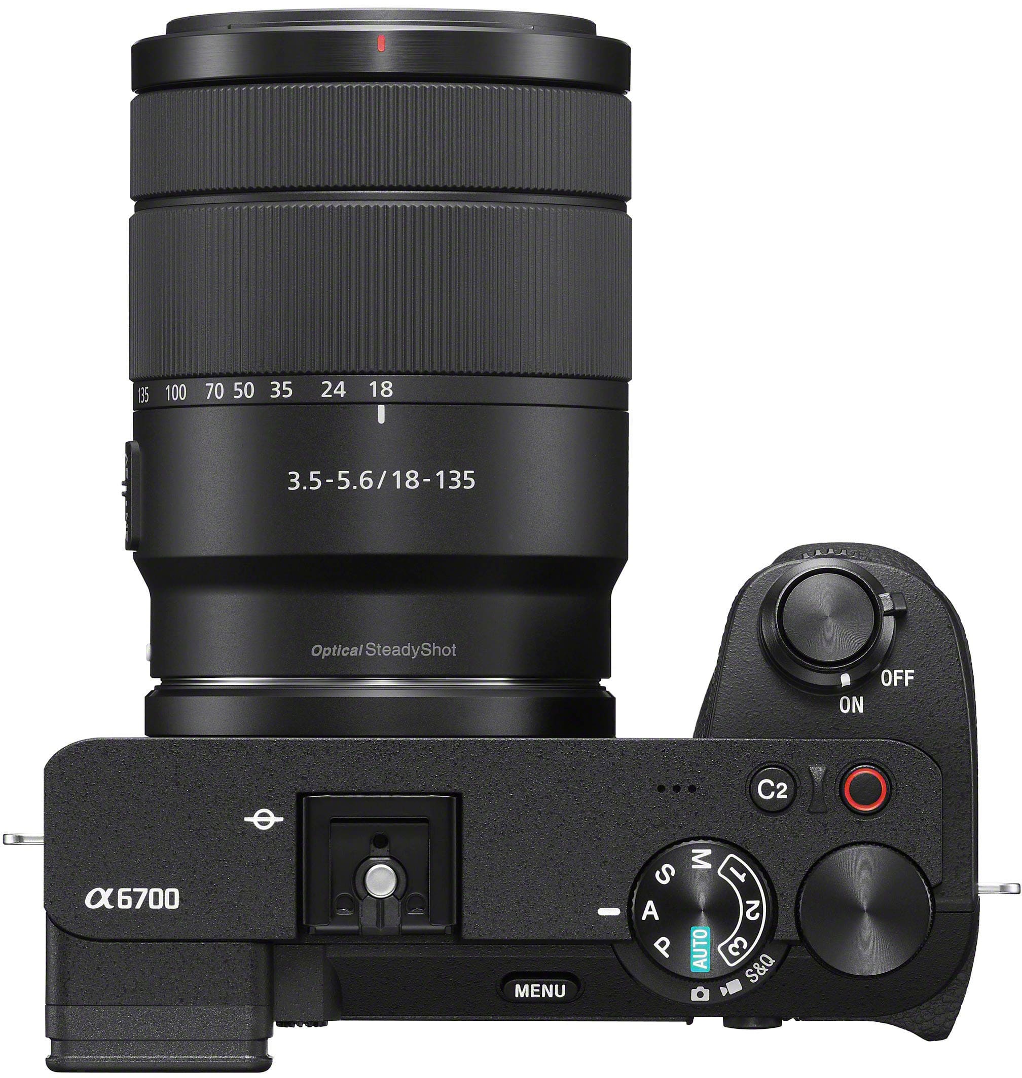 Top. Sony - Alpha 6700 - APS-C Mirrorless Camera with E 18-135 mm Lens - Black.