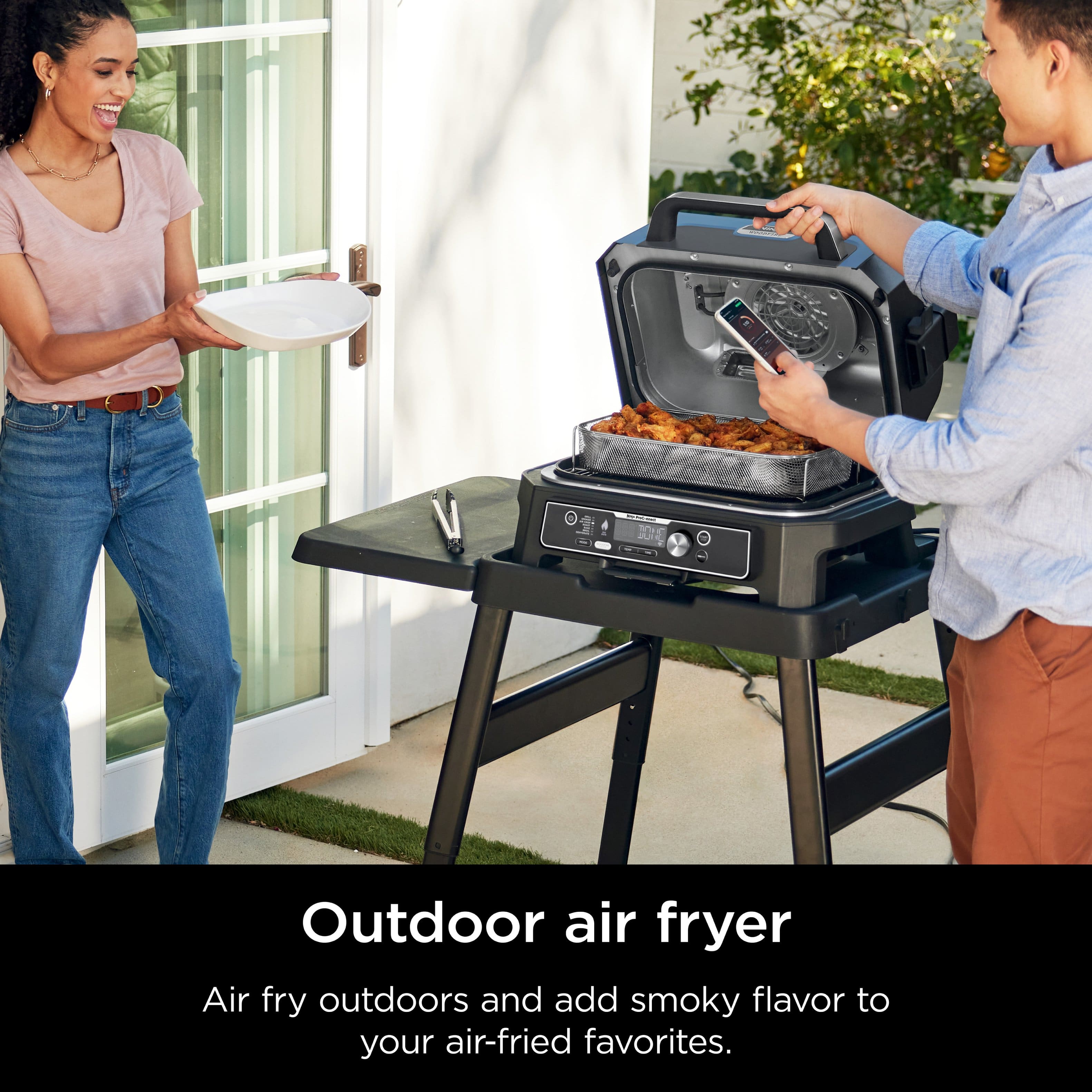 Outdoor air fryer. Air fry outdoors and add smoky flavor to your air-fried favorites.