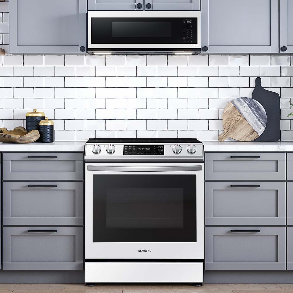 Alt View 17. Samsung - BESPOKE 1.1 cu. ft SLIM Over-the-Range Microwave with 400 CFM Hood Ventilation, Wi-Fi and Voice Control - White Glass.